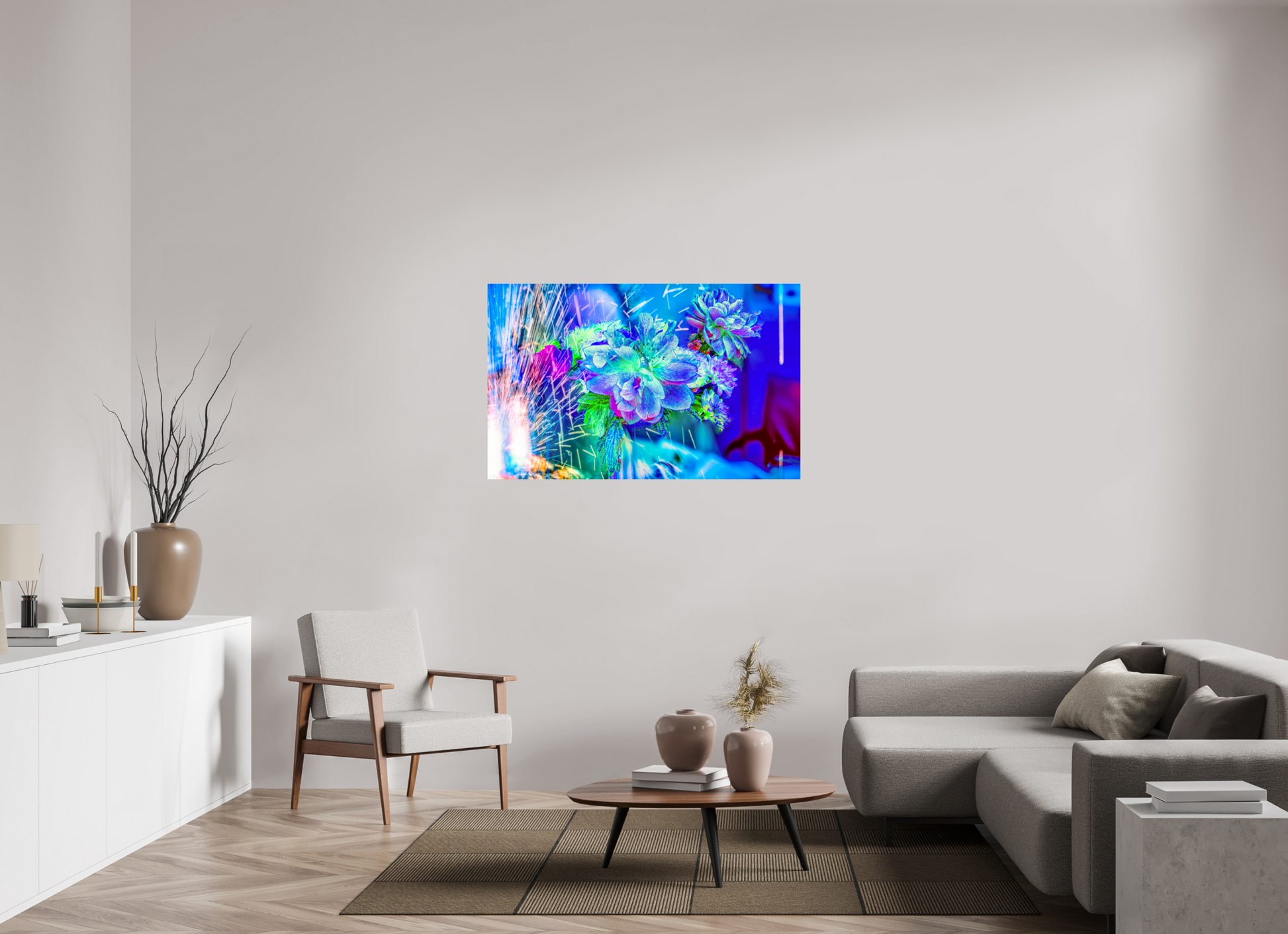 128 x 80 cm, 1 Tirage simple sur papier photo Fuji Crystal Pearl Quand la lumière se brise en fleurs