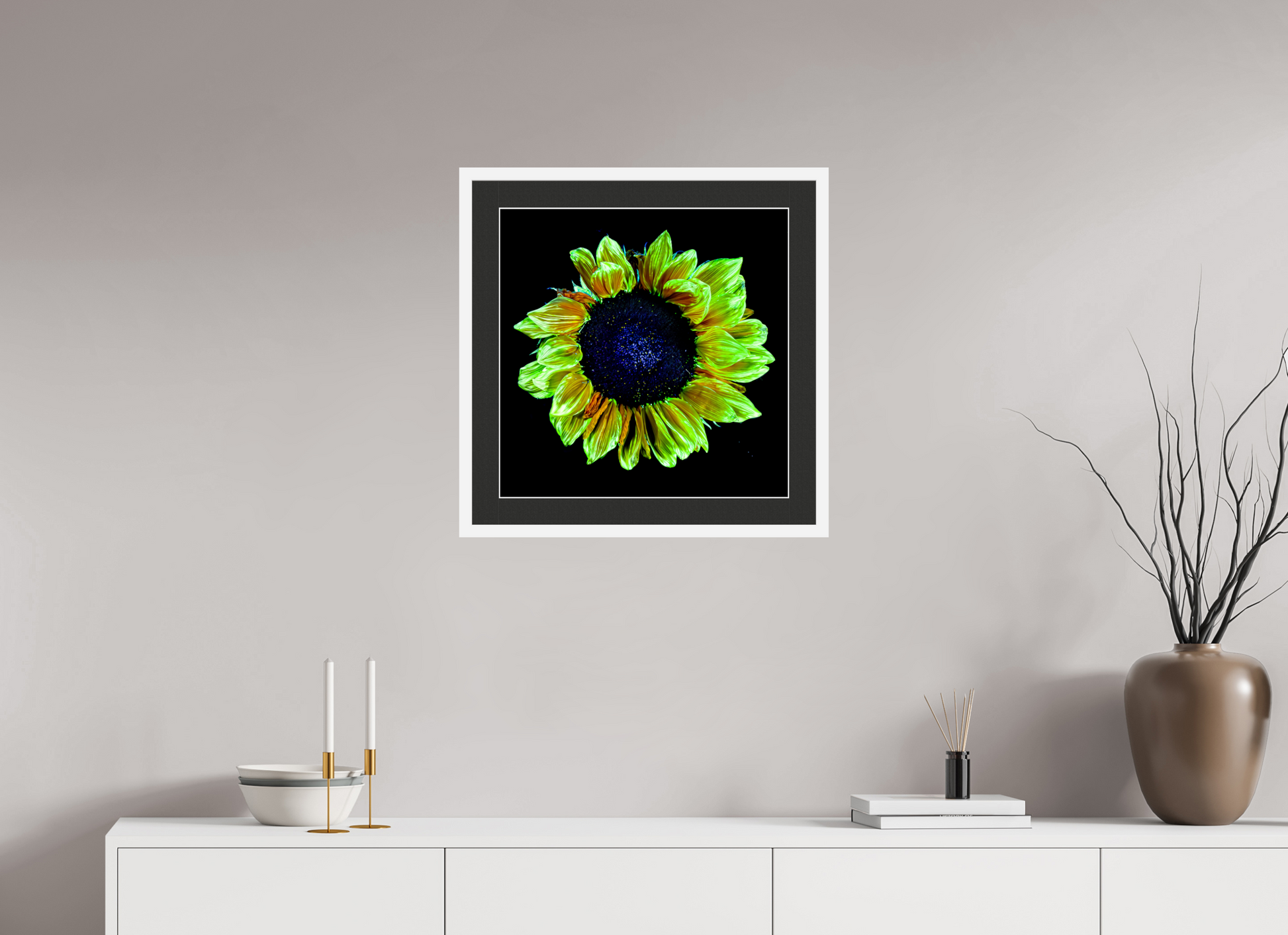 50 x 50 cm, 7 White Frame: Black Mat with White Border Crown of Light