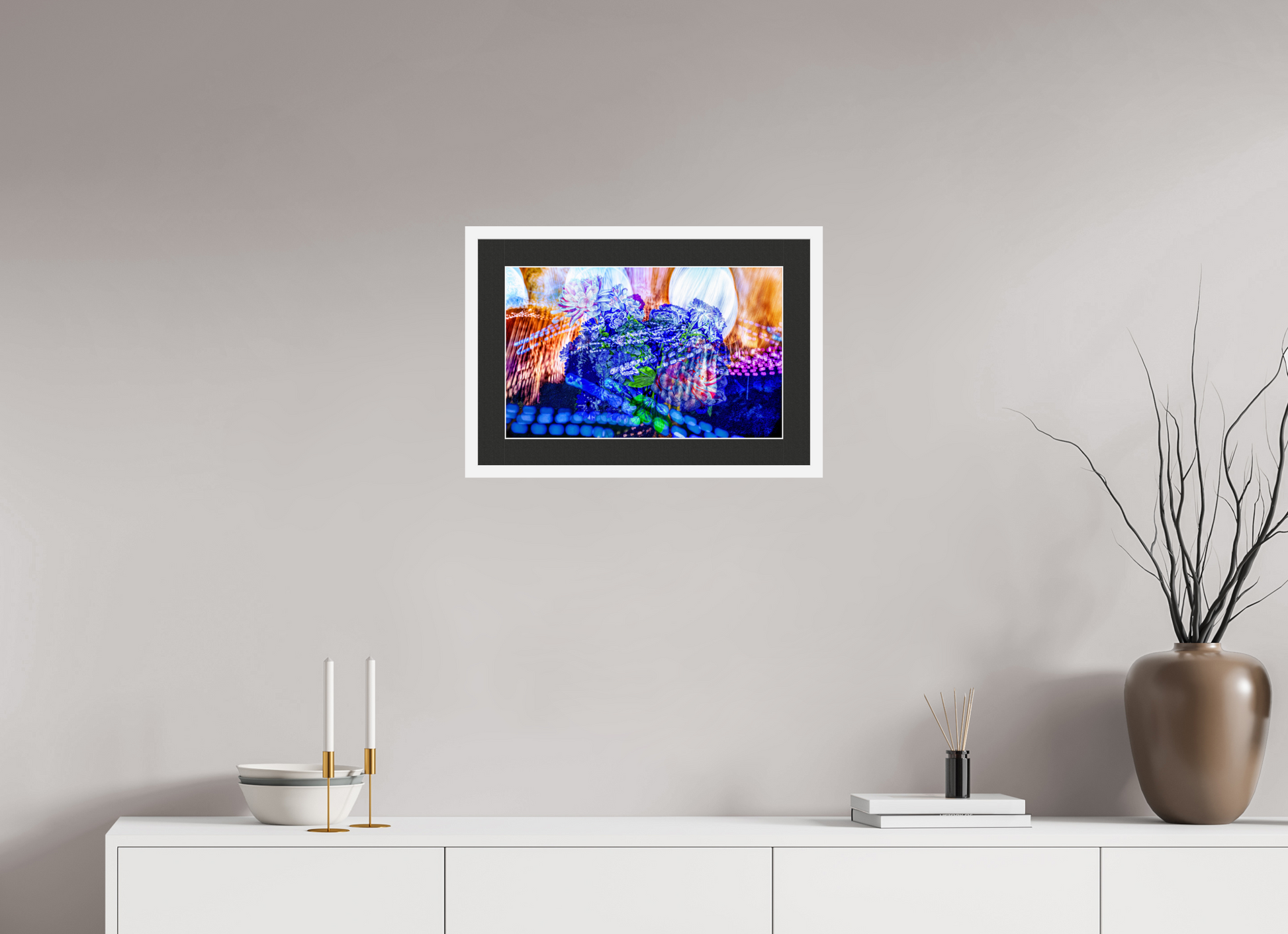 48 x 30 cm, 7 Cadre Blanc : Passe-Partout Noir lisière Blanche Le souffle lumineux des fleurs