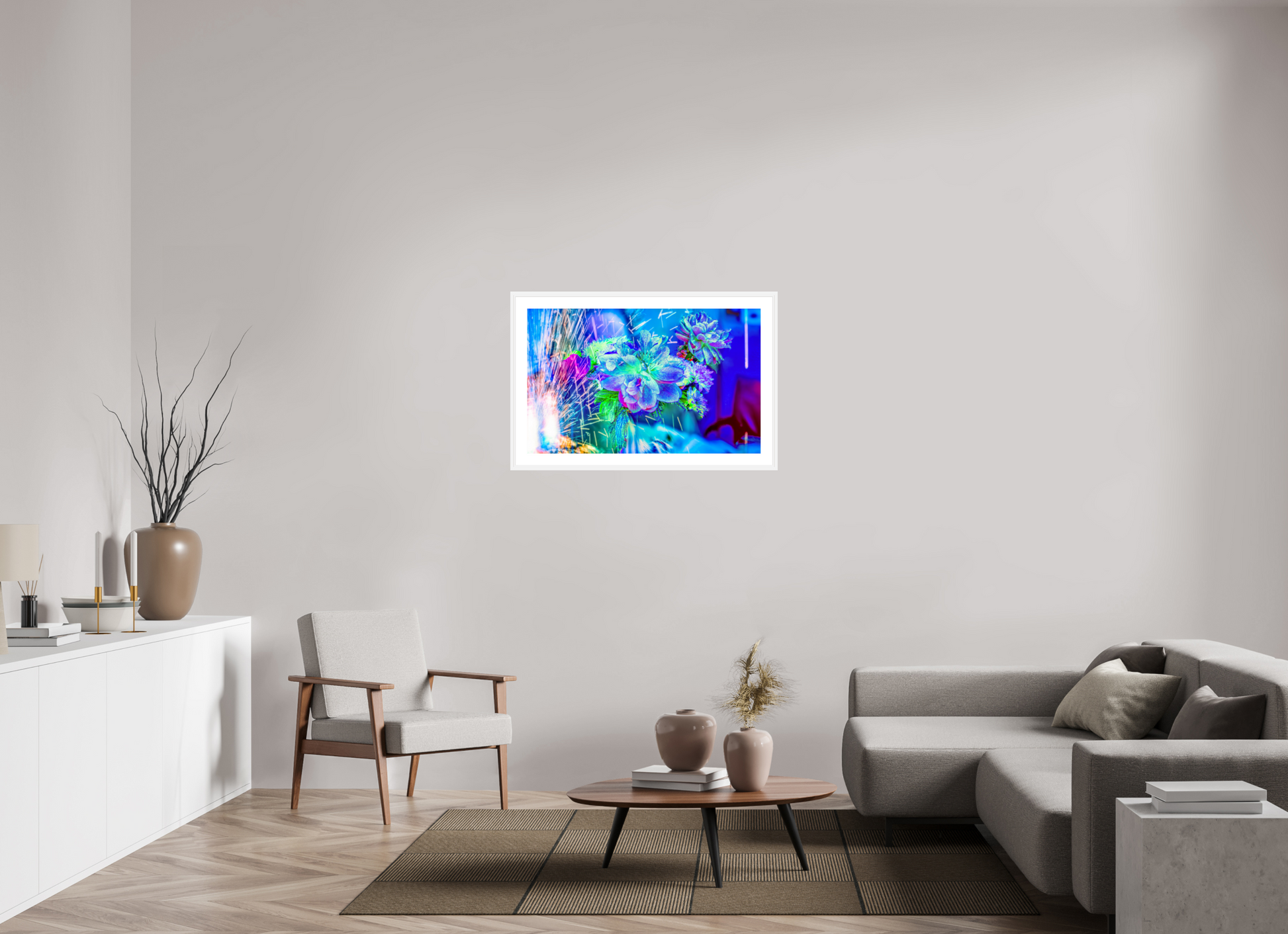 96 x 60 cm, 6 Cadre Blanc : Passe-Partout Blanc Quand la lumière se brise en fleurs