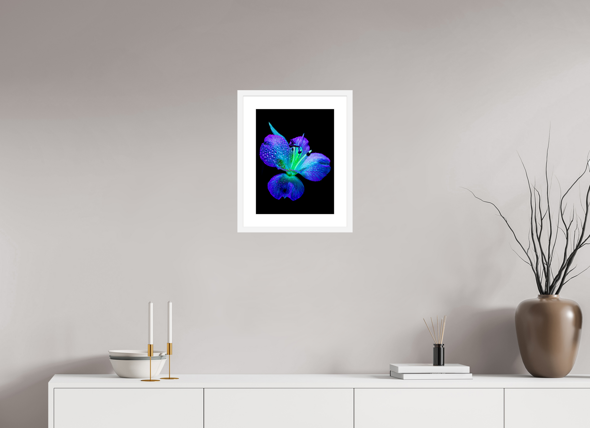 30 x 40 cm, 6 White Frame: White Mat The sparkle of wings in the dew