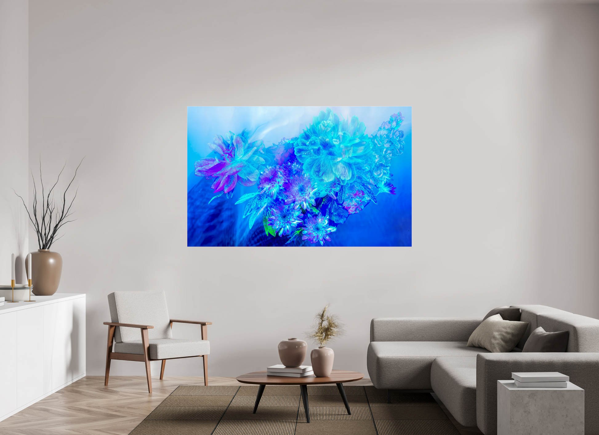 192 x 120 cm, 3 Tirage photo sous Verre acrylique Le Murmure des fleurs dans le Voile du Ciel
