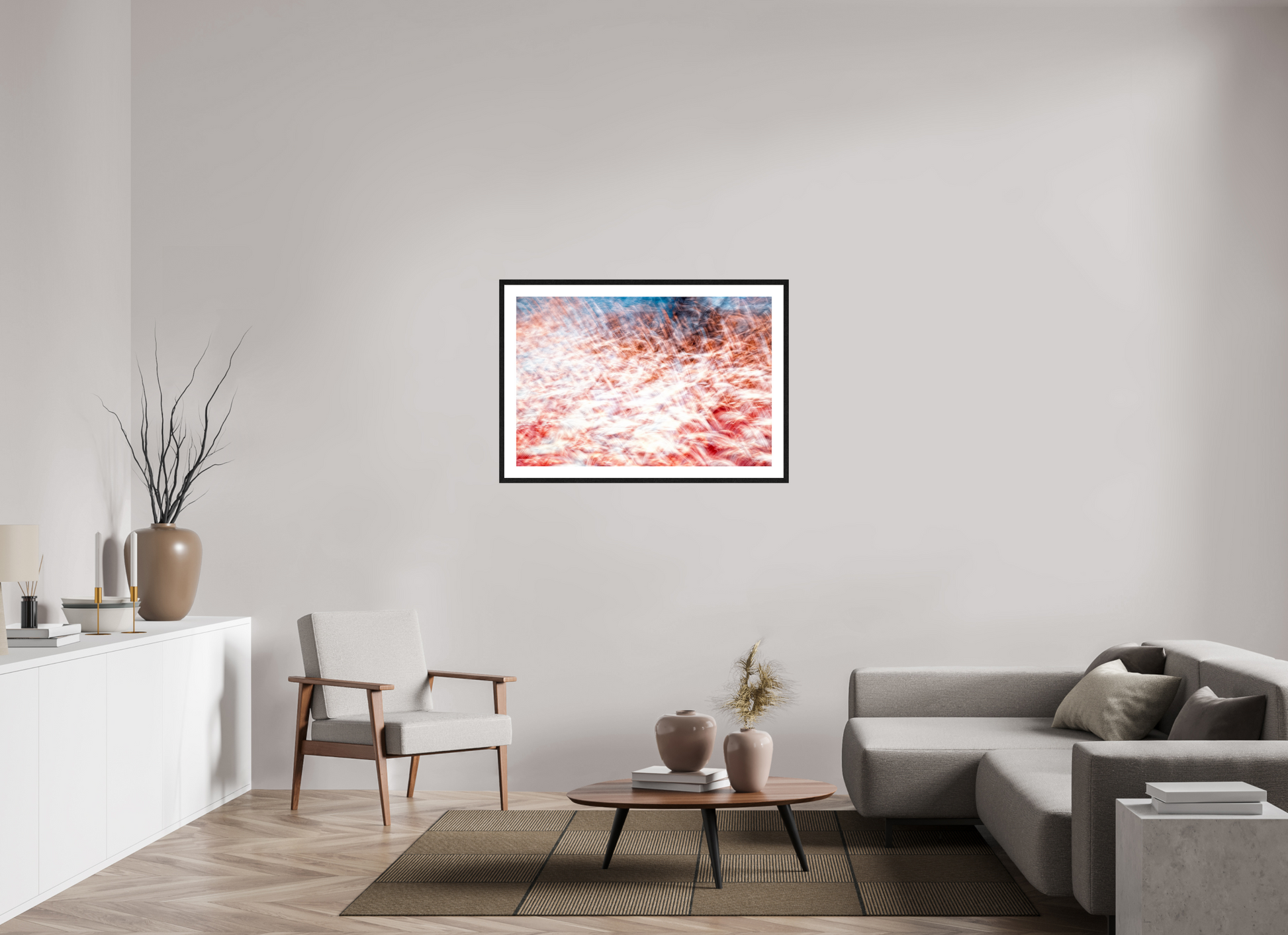 105 x 70 cm, 4 Black Frame: White Mat The Sea of Red Feathers