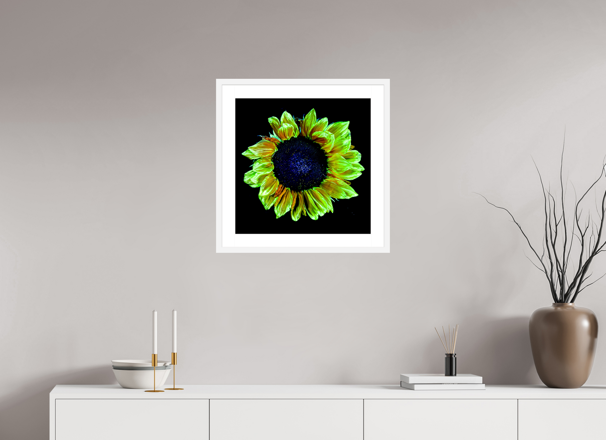 50 x 50 cm, 6 White Frame: White Mat Crown of Light