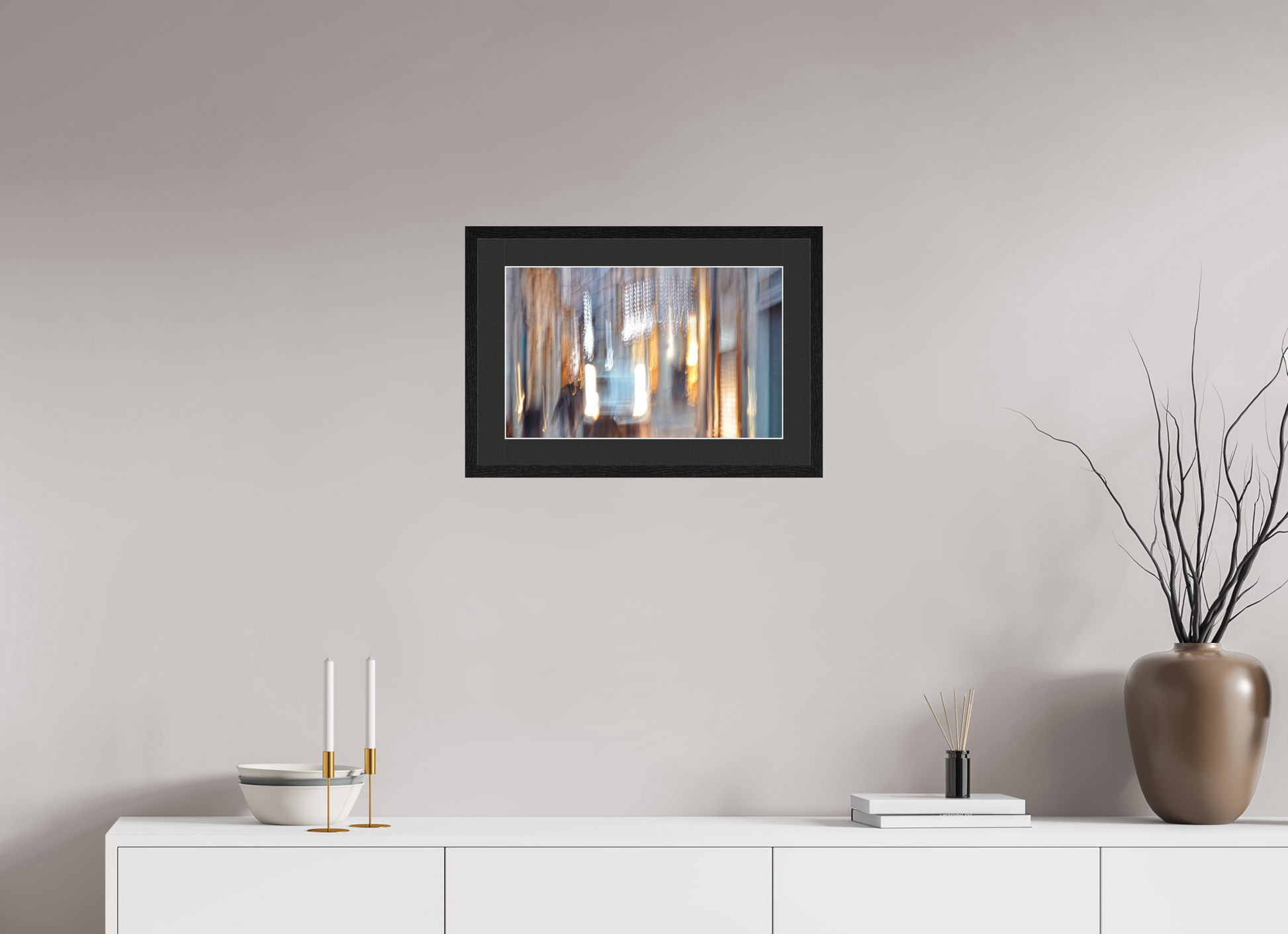 48 x 30 cm, 5 Black Frame: Black Mat with White Border Weightless Alleyway