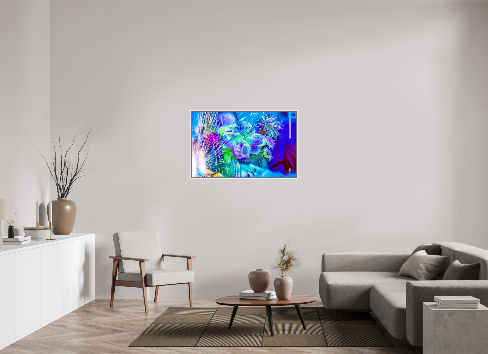 112 x 70 cm, 9 Caisse américaine Blanche Quand la lumière se brise en fleurs