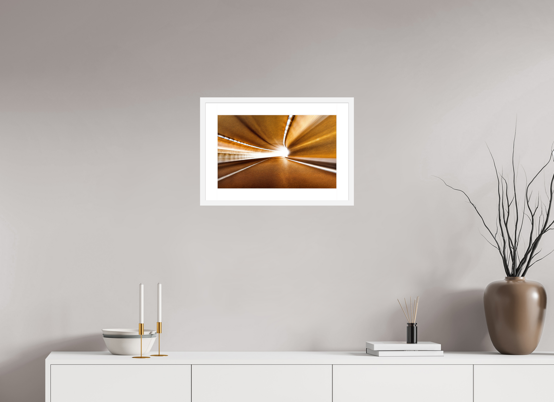 48 x 30 cm, 6 White Frame: White Mat Passage to eternal light