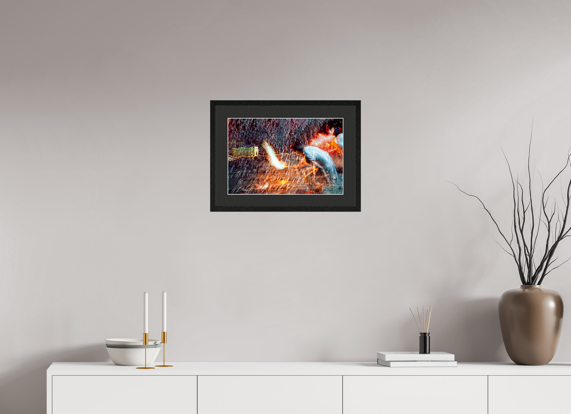 45 x 30 cm, 5 Cadre Noir : Passe-Partout Noir lisière Blanche Rituel où le feu apprend le rythme