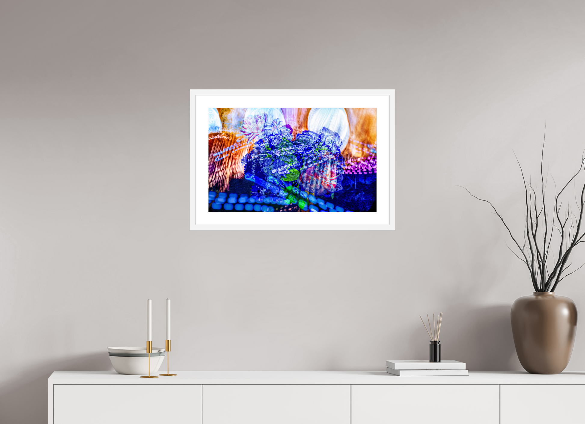 64 x 40 cm, 6 Cadre Blanc : Passe-Partout Blanc Le souffle lumineux des fleurs