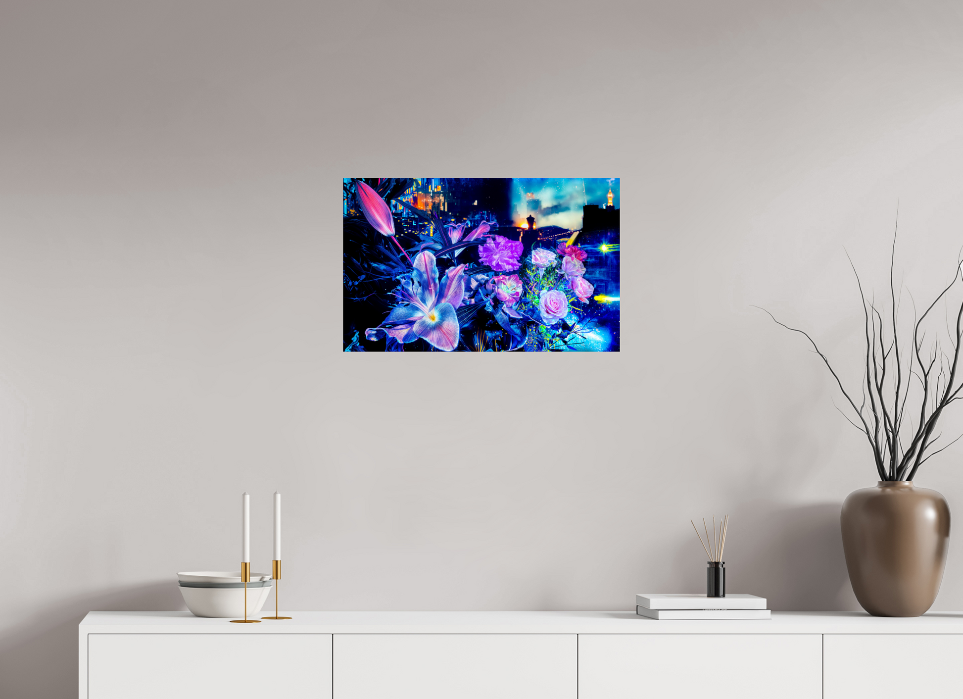 63.8 x 40 cm, 1 Single print on Fuji Crystal Pearl photo paper Petals watching over the metropolitan city