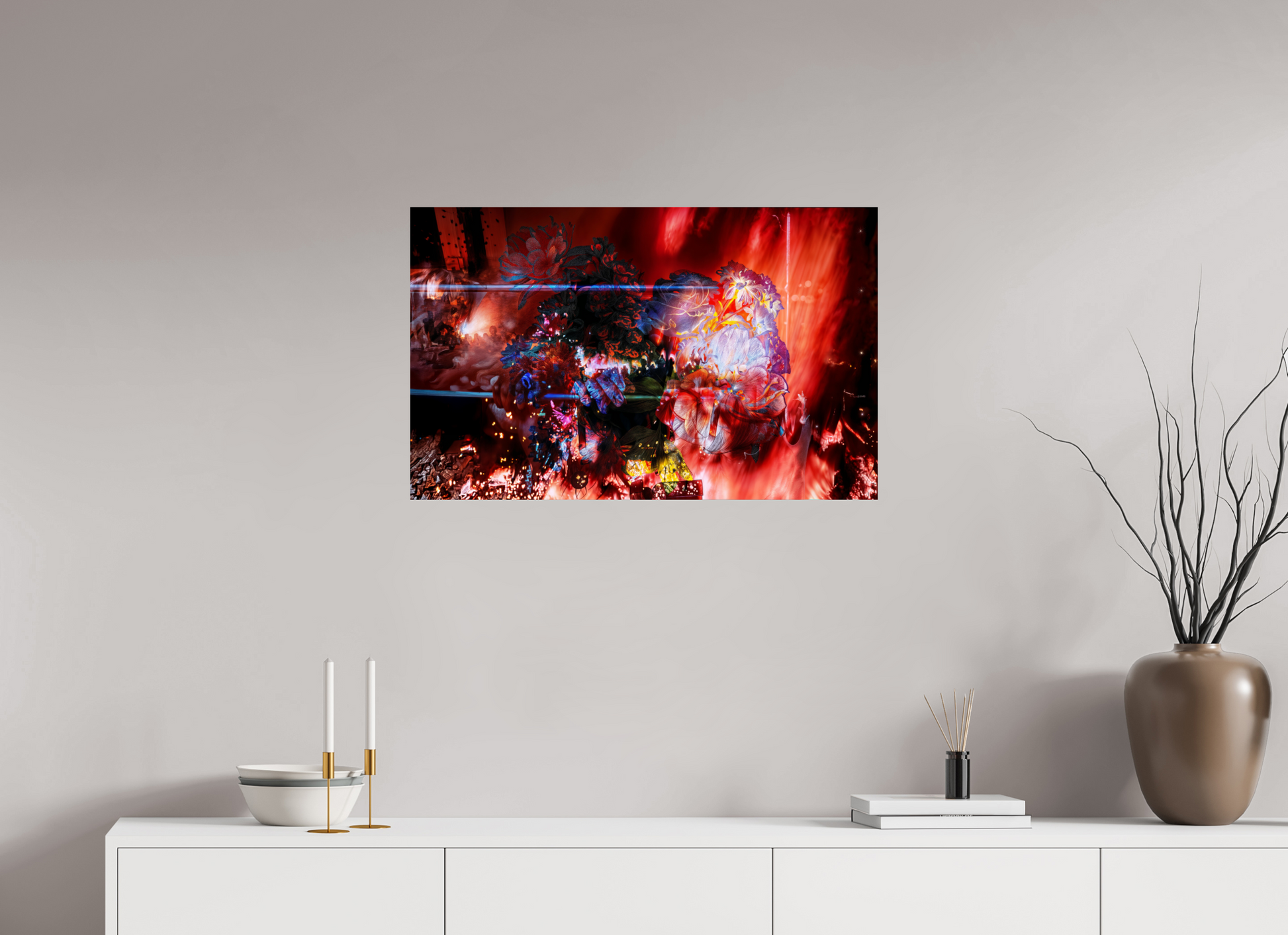 80 x 50 cm, 2 Tirage photo contrecollé sur Dibond L’étreinte des pétales ardents