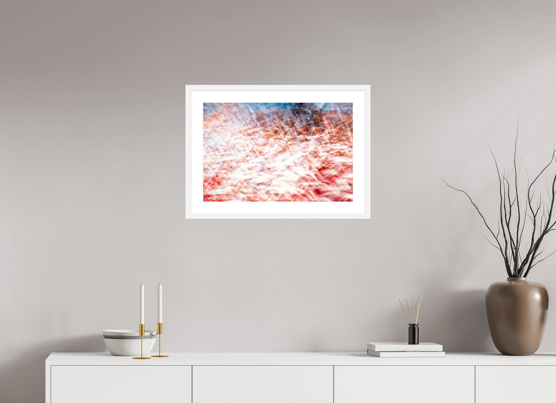 60 x 40 cm, 6 White Frame: White Mat The Sea of Red Feathers