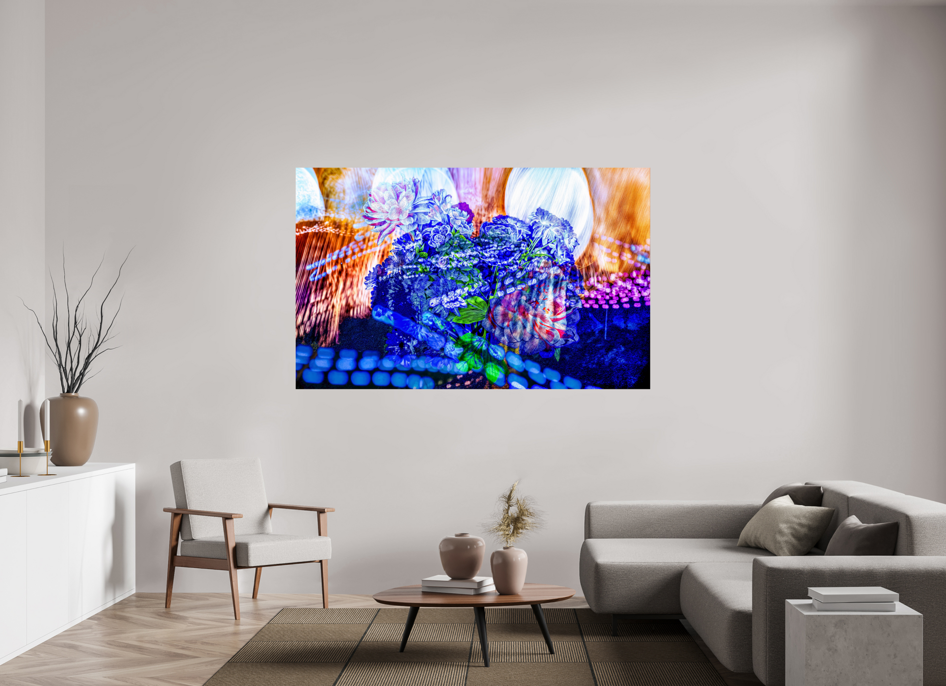 192 x 120 cm, 2 Tirage photo contrecollé sur Dibond Le souffle lumineux des fleurs