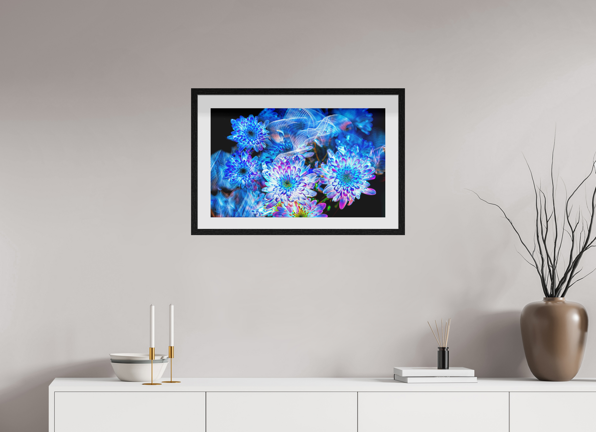 64 x 40 cm, 10 Black Floating Frame Outbreaks in the celestial current