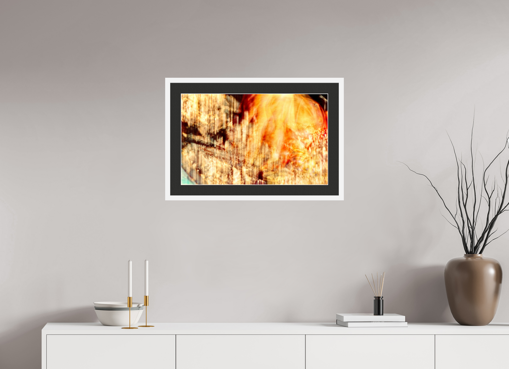 64 x 40 cm, 7 White Frame: Black Mat with White Border The incandescent heart of the world