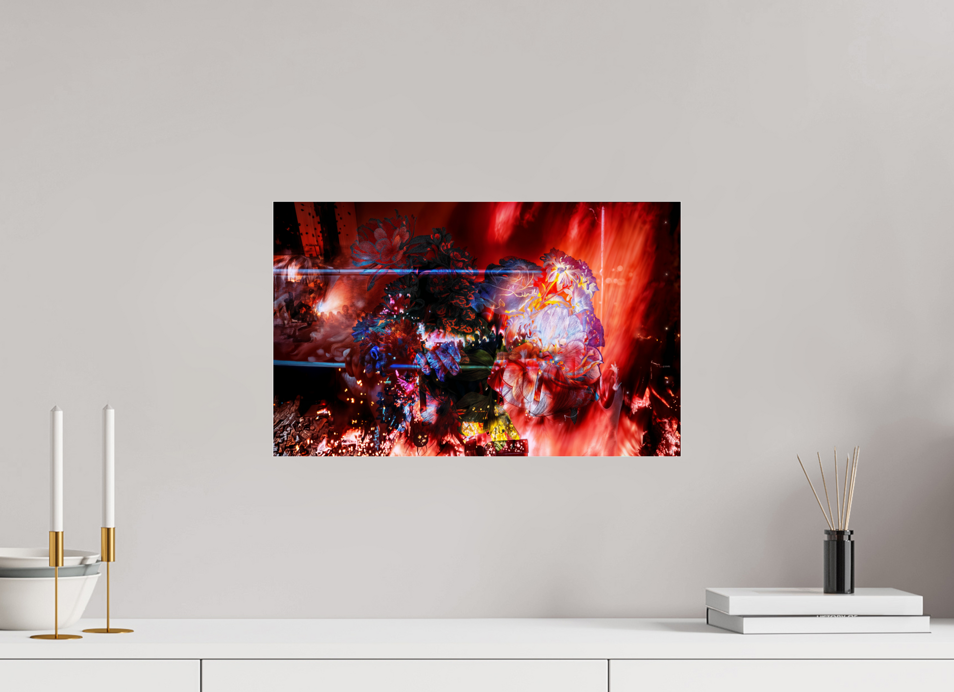 48 x 30 cm, 3 Tirage photo sous Verre acrylique L’étreinte des pétales ardents