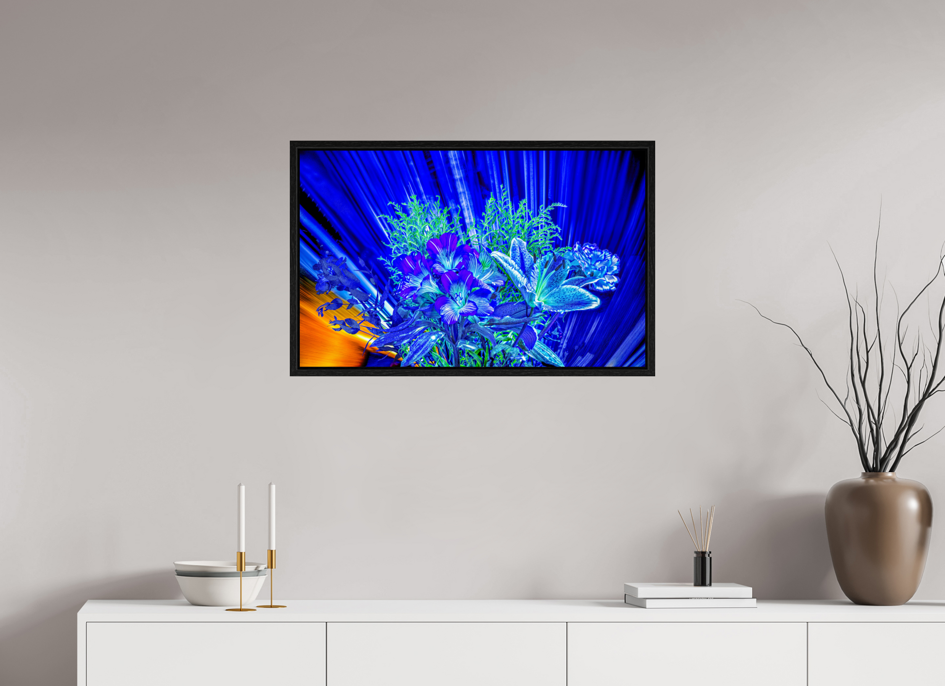 80 x 50 cm, 8 Caisse américaine Noire Floraisons dans le vent lumineux