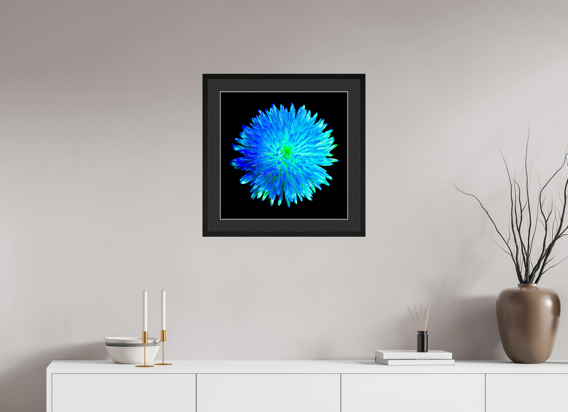 50 x 50 cm, 5 Black Frame: Black Mat with White Border L’Astre Bleu