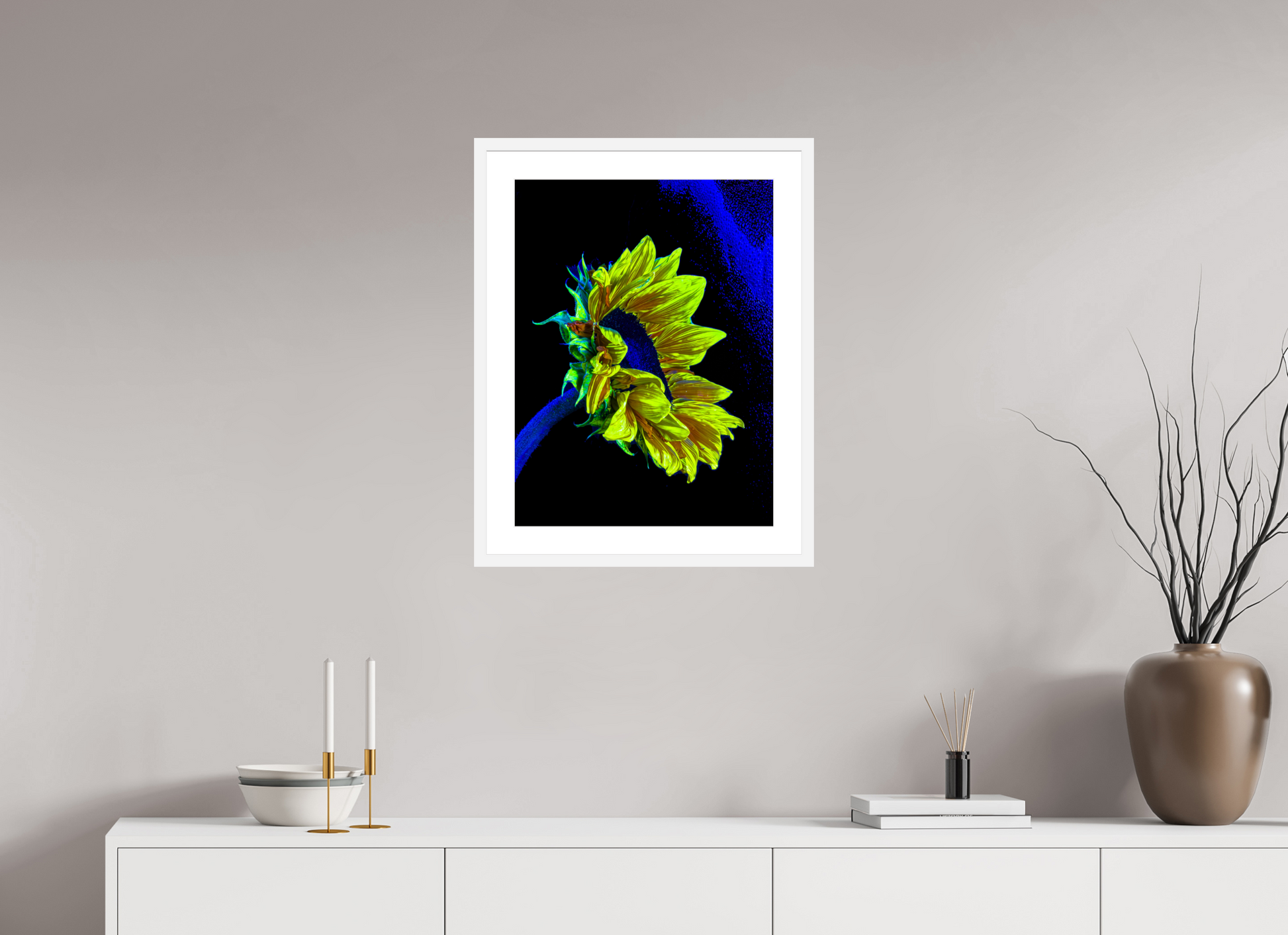 45 x 60 cm, 6 White Frame: White Mat The gold lost in the blue of silence