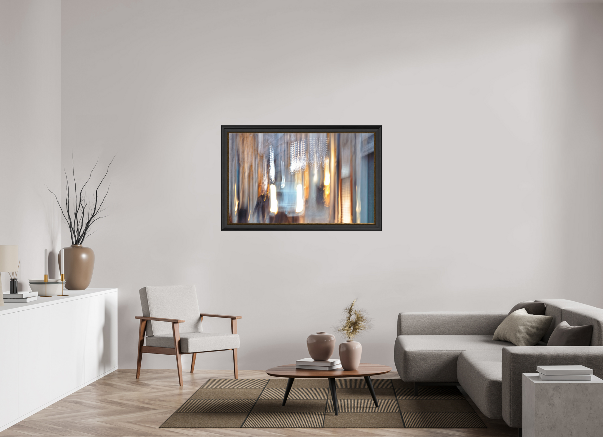 128 x 80 cm, 11 Black-Gold Frame Weightless Alley