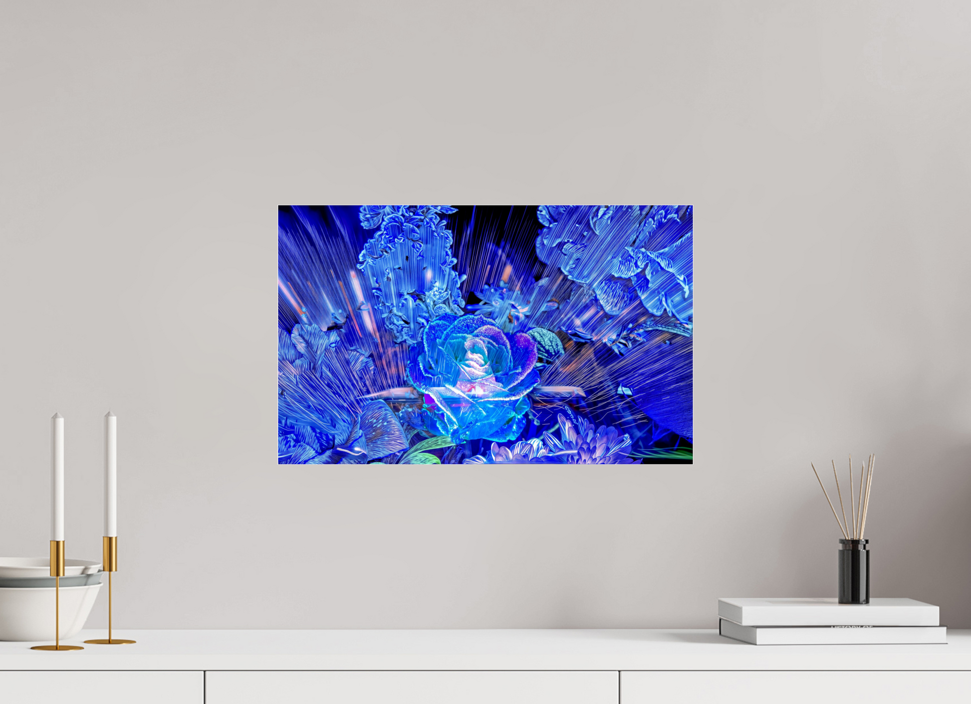 48 x 30 cm, 3 Tirage photo sous Verre acrylique Rose née d’un éclat céleste