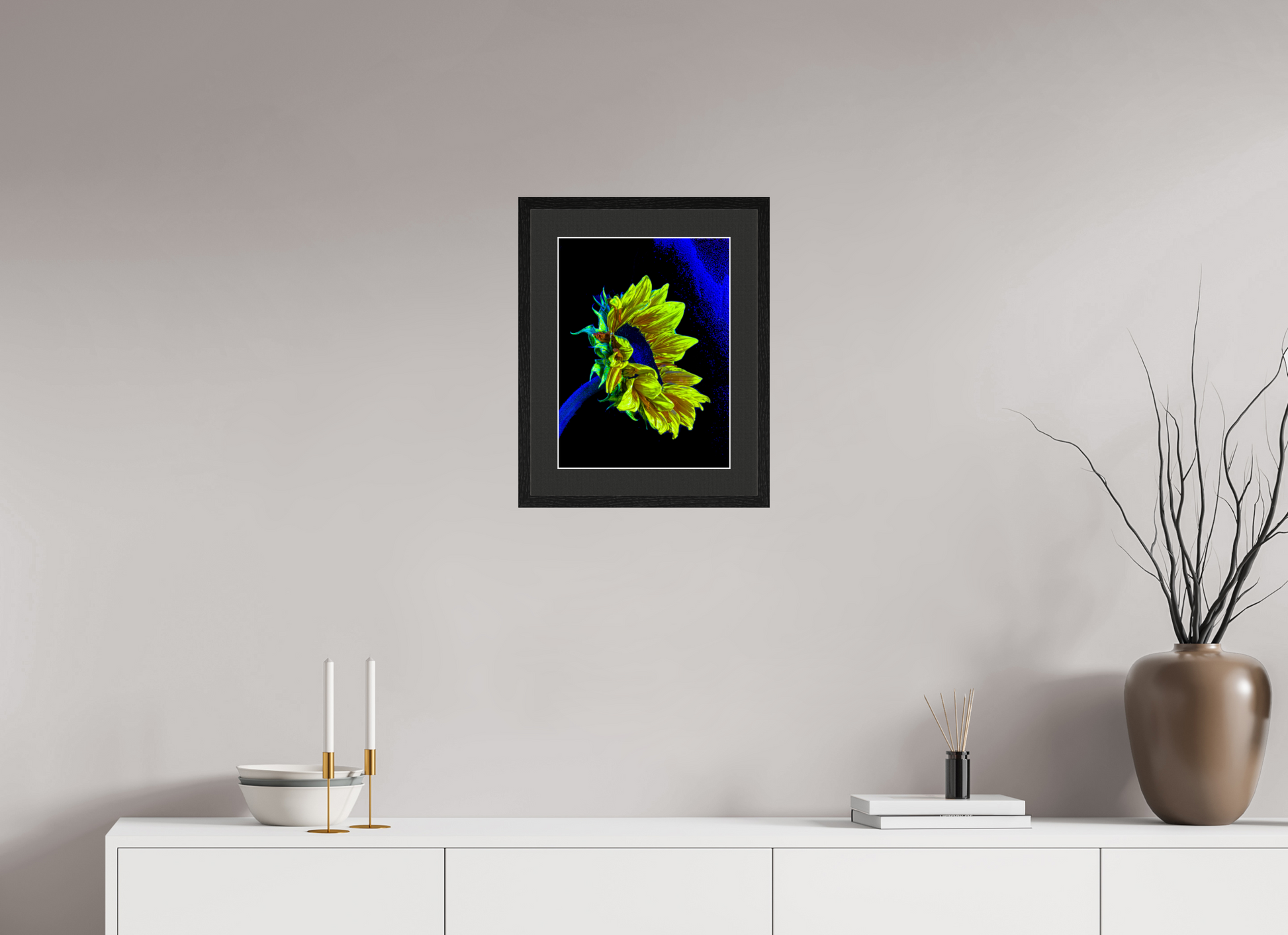 30 x 40 cm, 5 Black Frame: Black Mat with White Border Gold lost in the blue of silence
