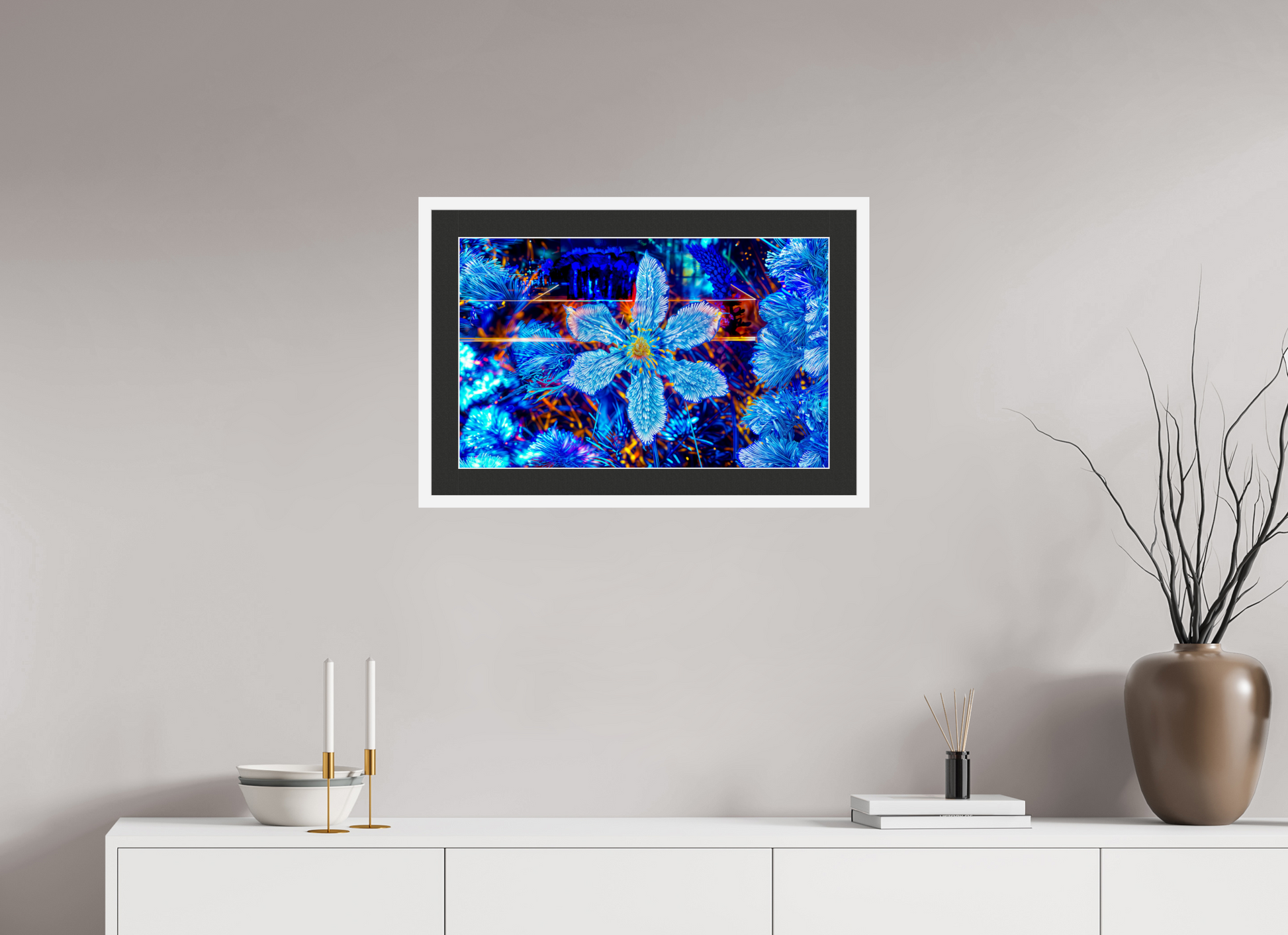 63.8 x 40 cm, 7 White Frame: Black Mat with White Border The Flower That Dreamed of Stars