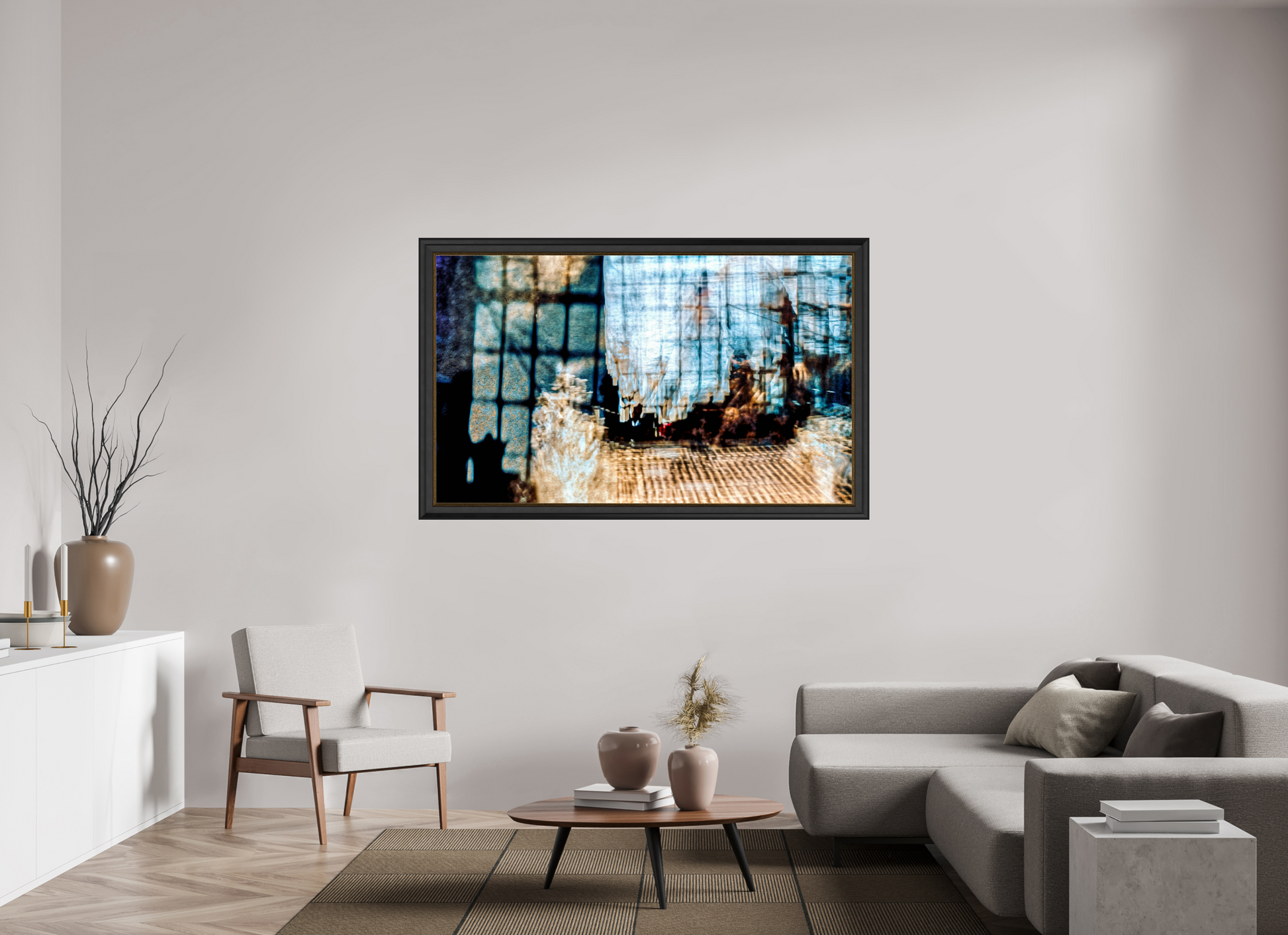 166.8 x 100 cm, 11 Black-Gold Frame Reflection of a World in Suspension