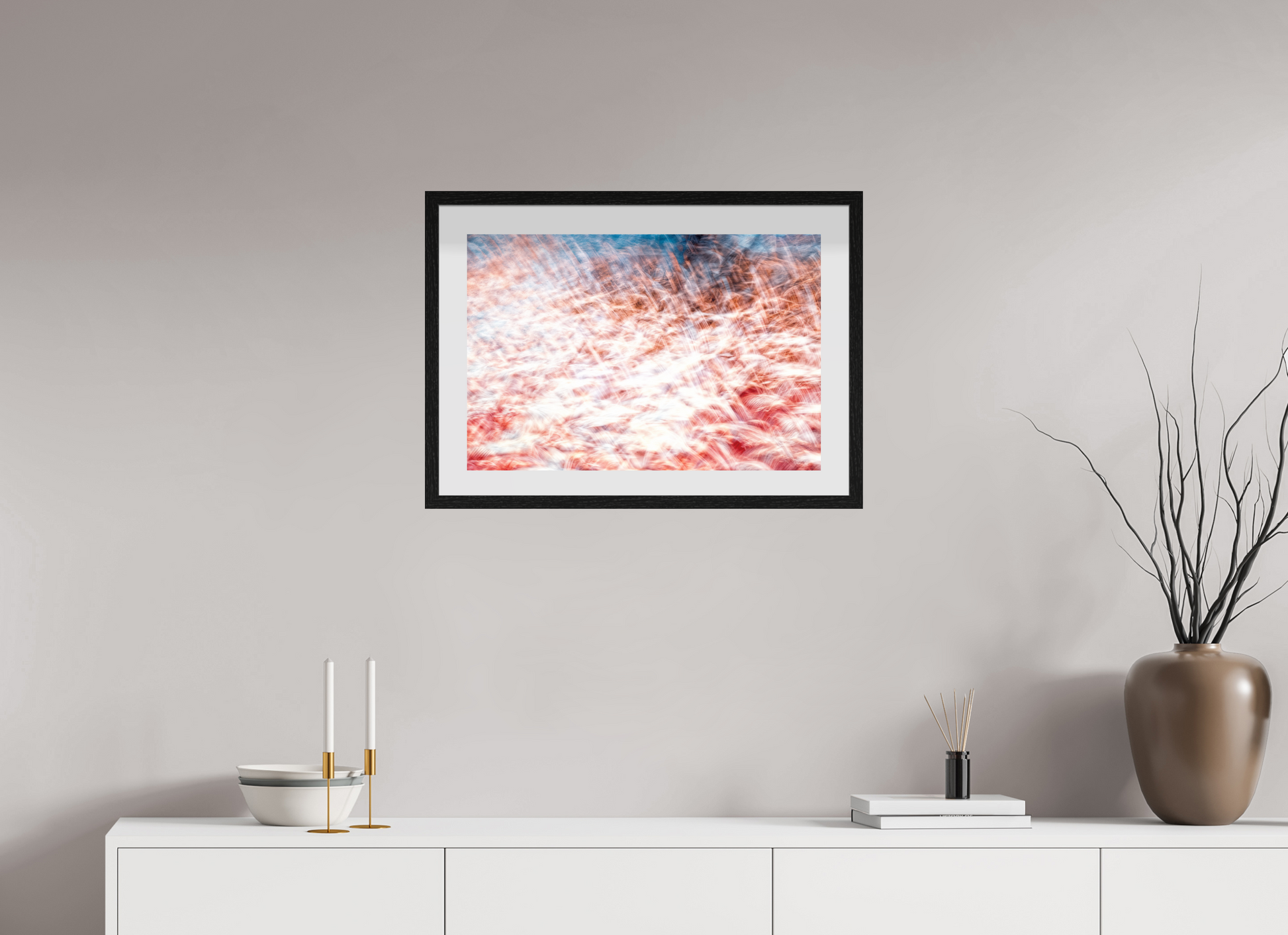 60 x 40 cm, 10 Black Floating Frame The Sea of Red Feathers