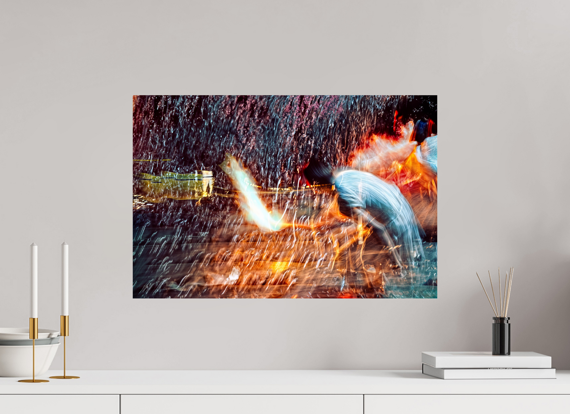 60 x 40 cm, 2 Tirage photo contrecollé sur Dibond Rituel où le feu apprend le rythme