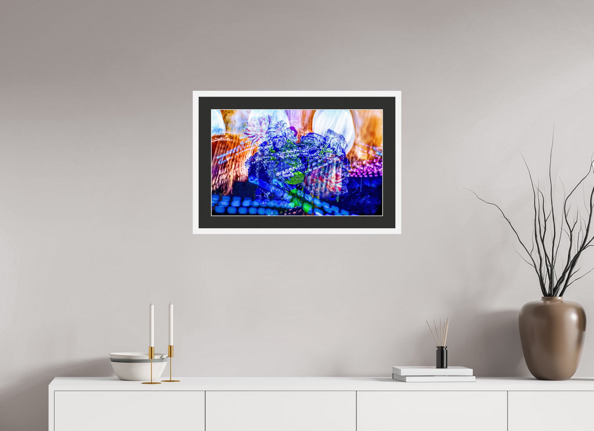 64 x 40 cm, 7 Cadre Blanc : Passe-Partout Noir lisière Blanche Le souffle lumineux des fleurs