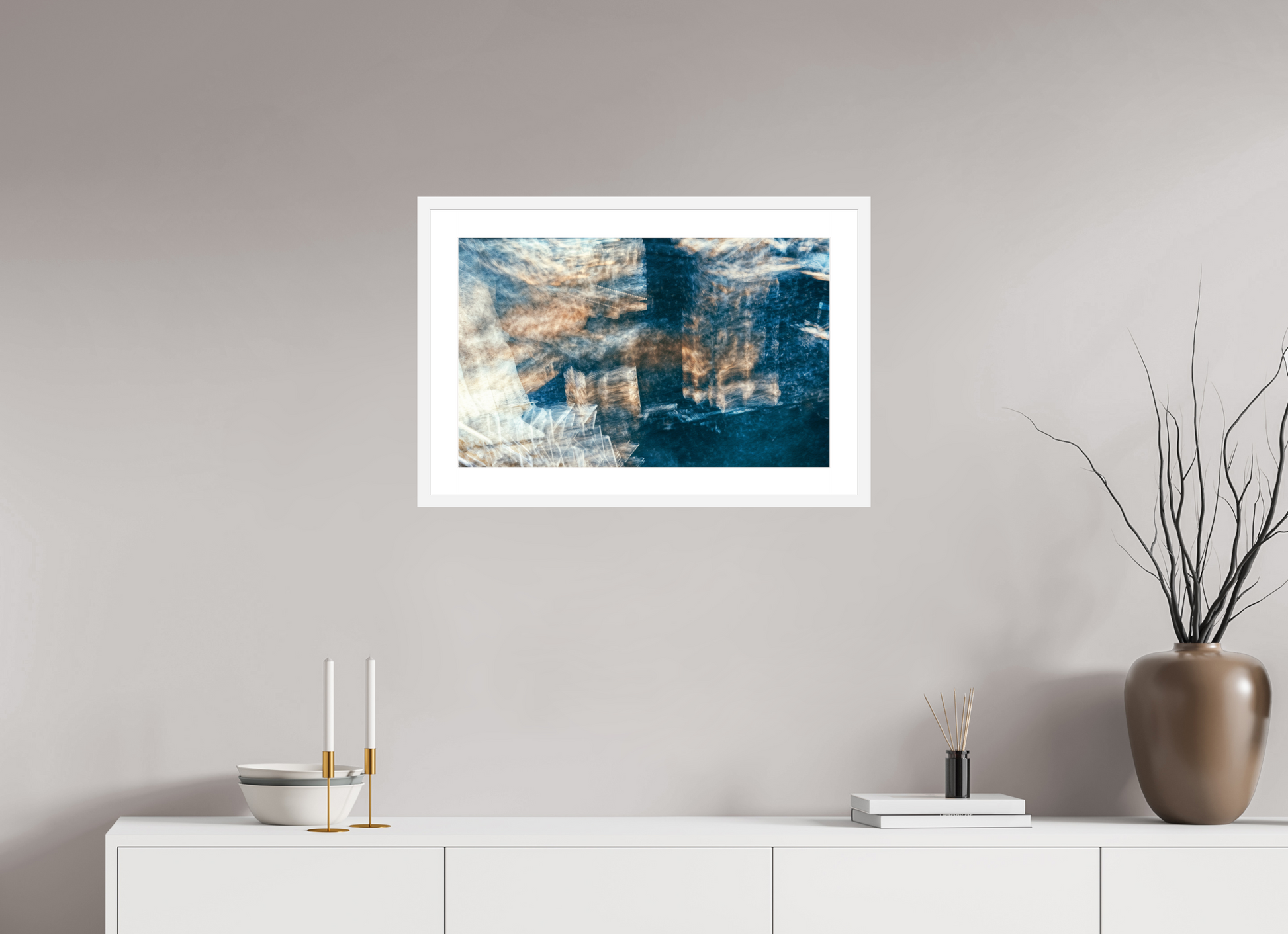 64.2 x 40 cm, 6 White Frame: White Mat Cartography of a faded dream