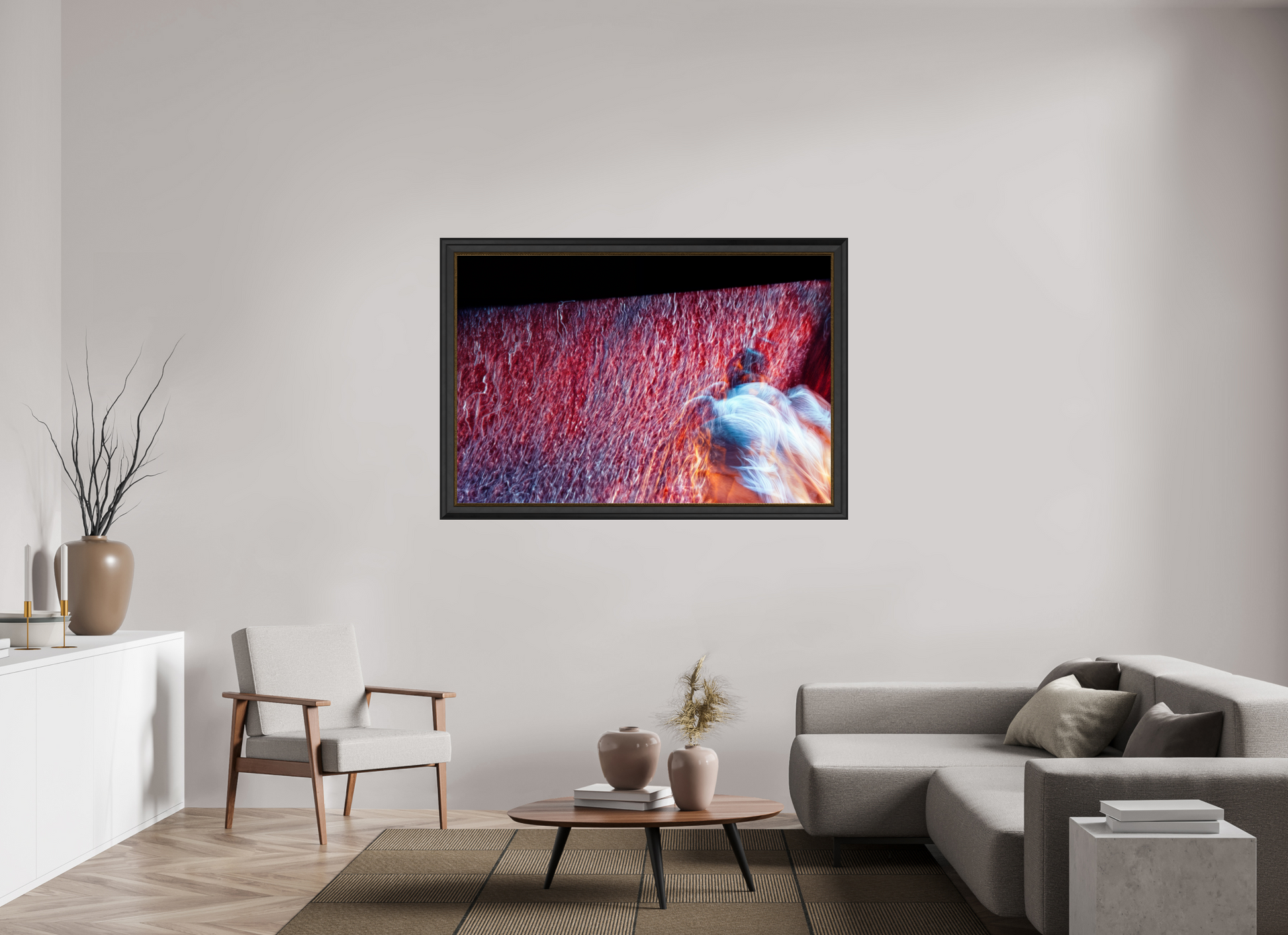 150 x 100 cm, 11 Black-Gold Frame Where fire turns into rain