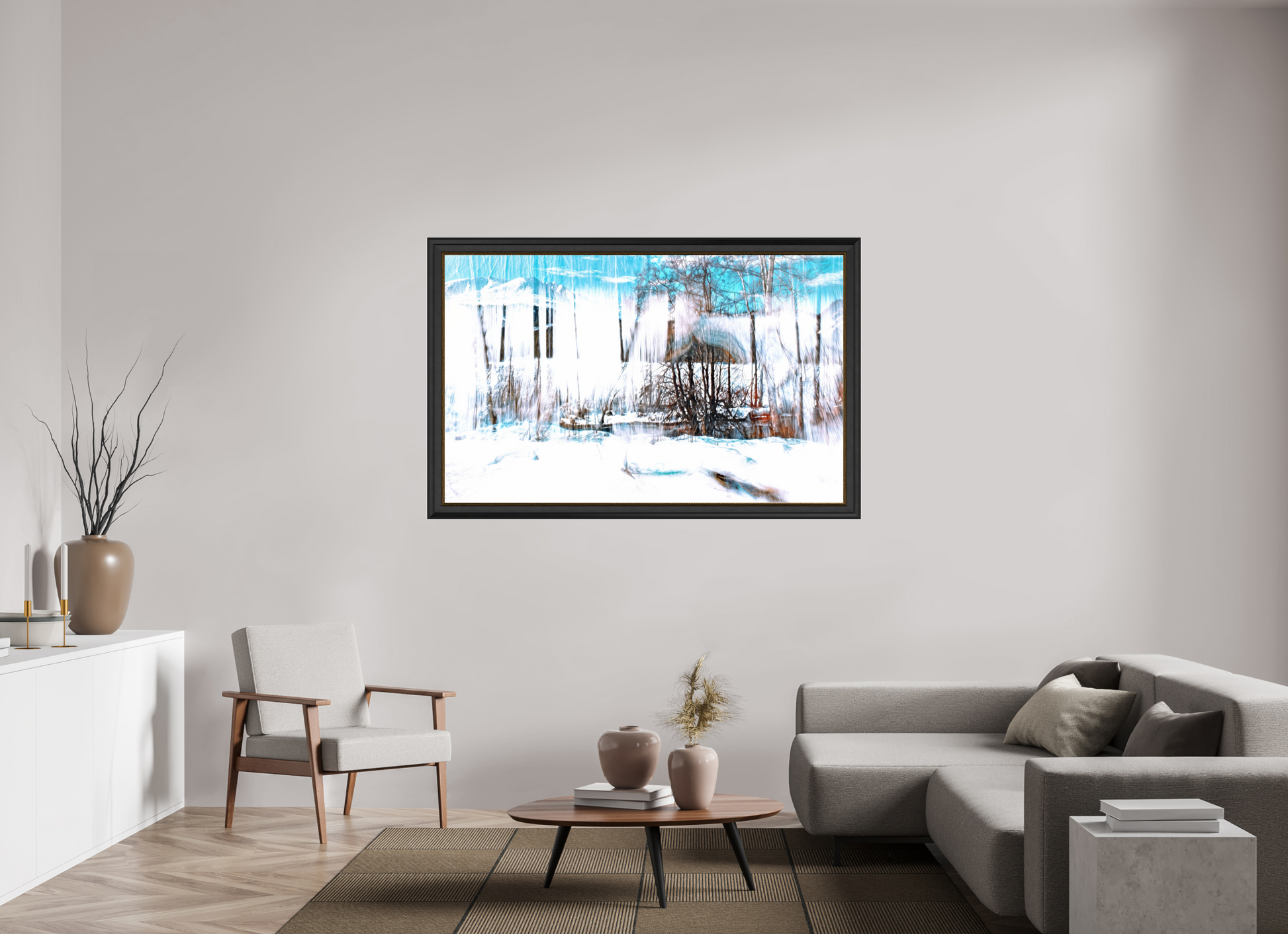 160 x 100 cm, 11 Black-Gold Frame LA The Forest Singing Snow