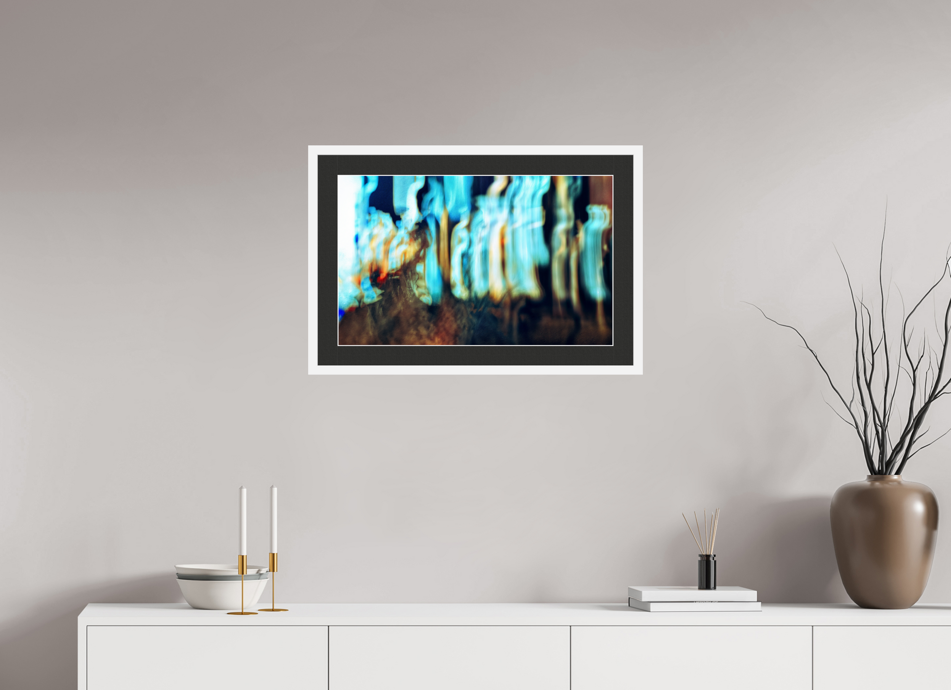 64.2 x 40 cm, 7 White Frame: Black Mat with White Border Wandering Vibrations