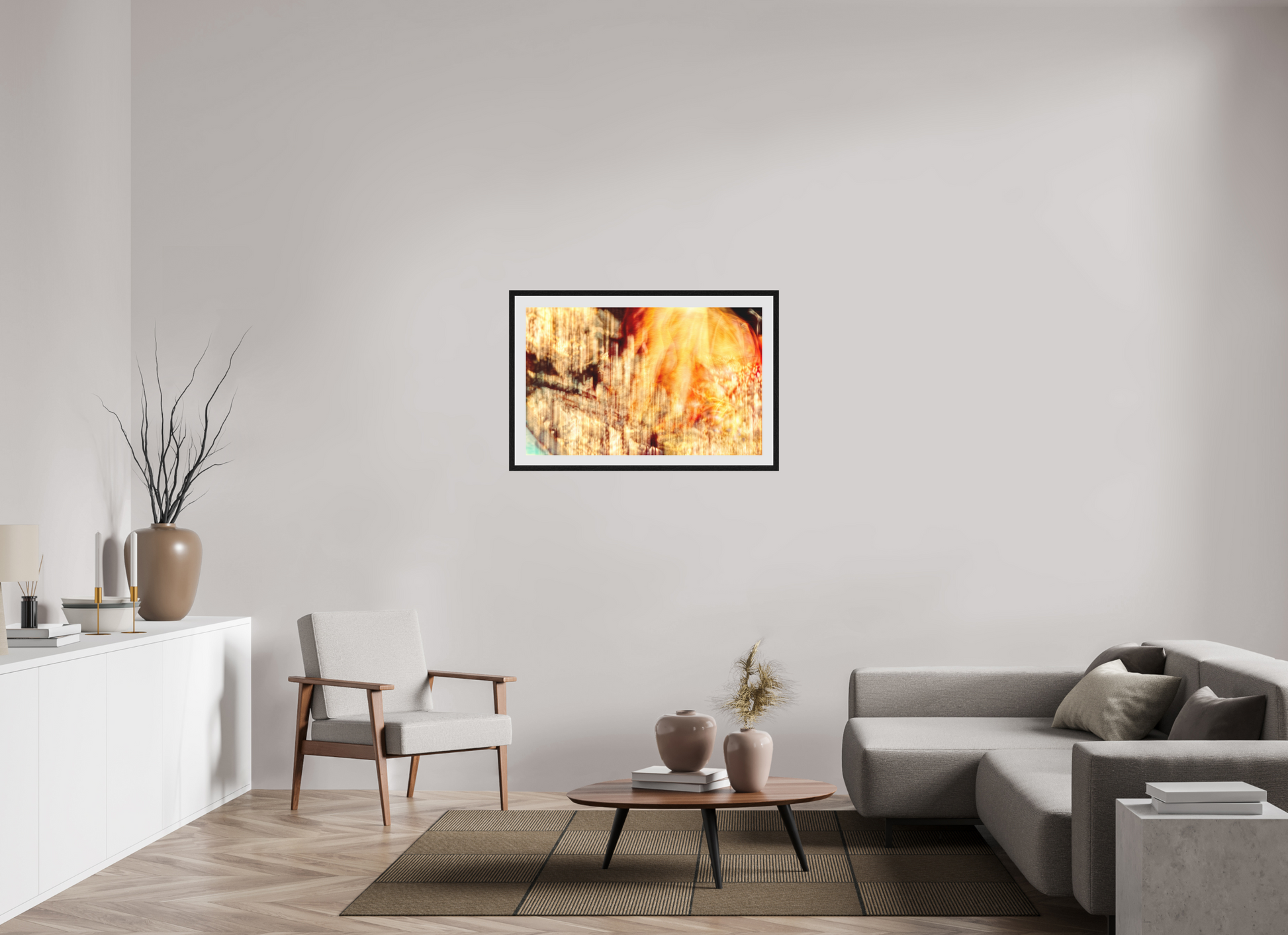 96 x 60 cm, 10 Floating Black Frame The incandescent heart of the world