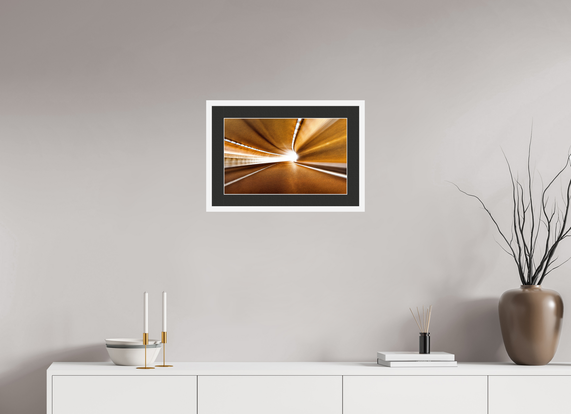 48 x 30 cm, 7 White Frame: Black Mat with White Border Passage to Eternal Light