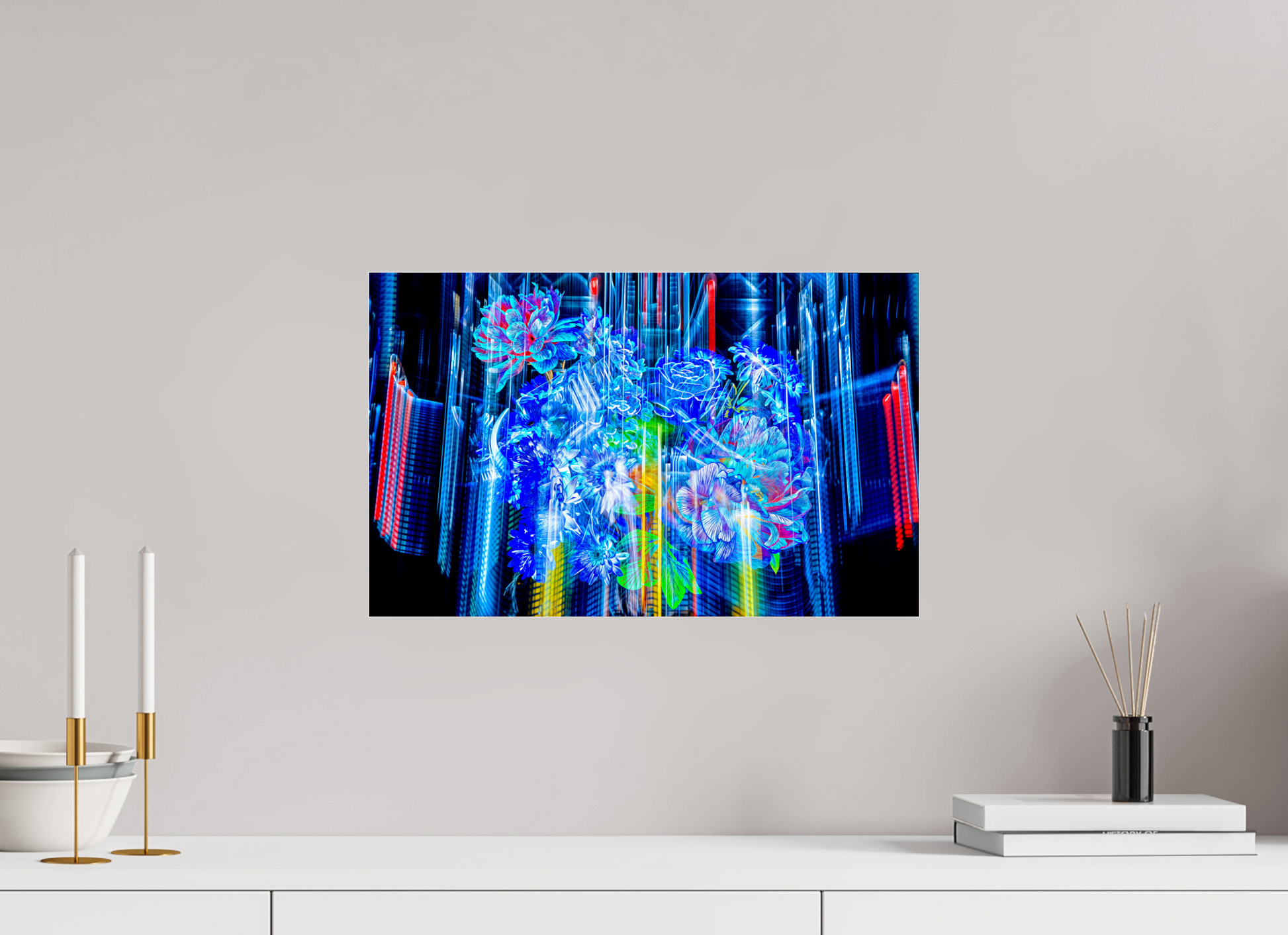 48 x 30 cm, 3 Tirage photo sous Verre acrylique Floraisons du monde cybernétique