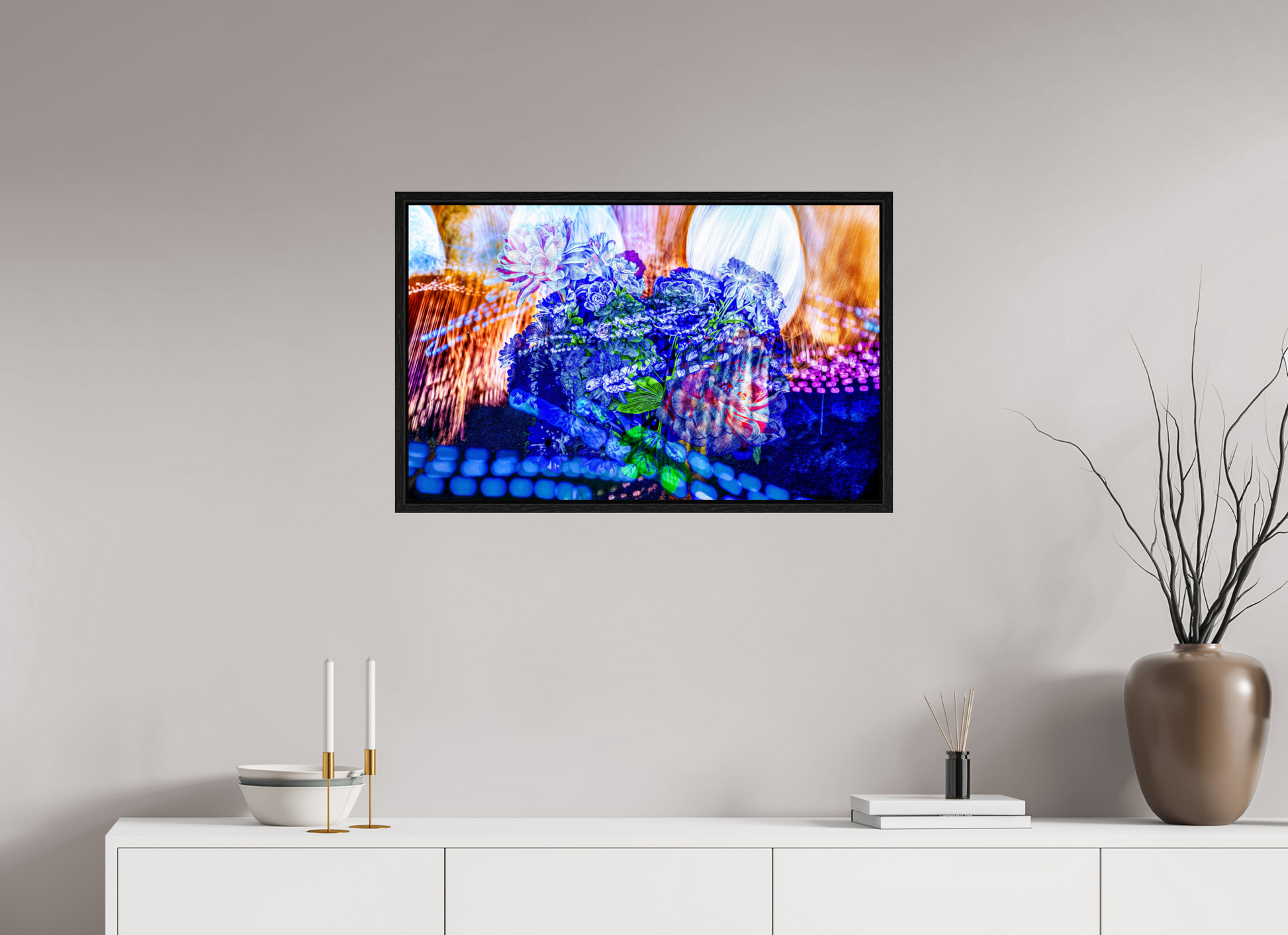 80 x 50 cm, 8 Caisse américaine Noire Le souffle lumineux des fleurs