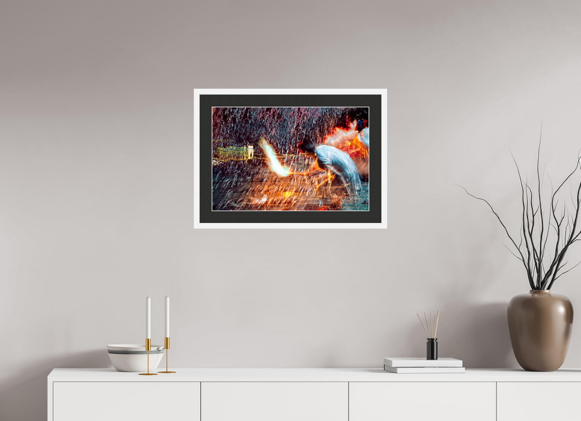 60 x 40 cm, 7 Cadre Blanc : Passe-Partout Noir lisière Blanche Rituel où le feu apprend le rythme