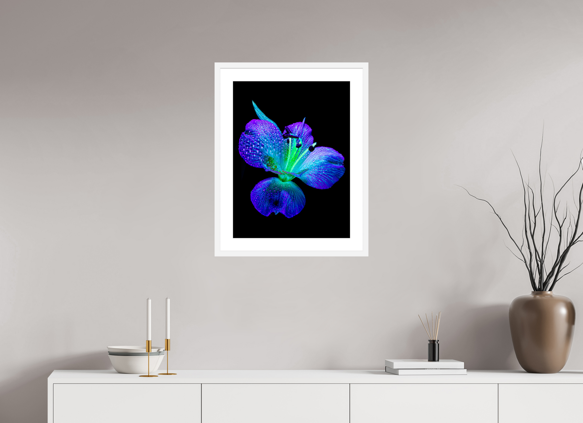 45 x 60 cm, 6 White Frame: White Mat The sparkle of wings in the dew