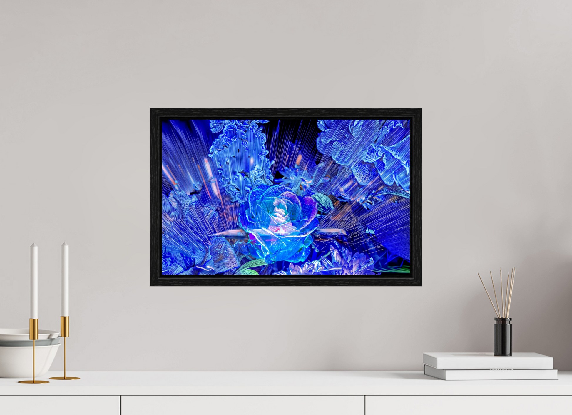 48 x 30 cm, 8 Caisse américaine Noire Rose née d’un éclat céleste