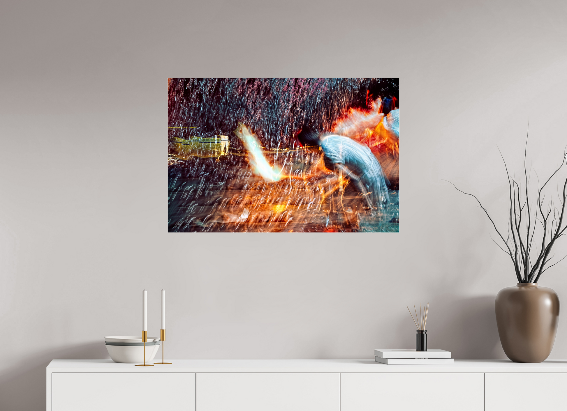 90 x 60 cm, 3 Tirage photo sous Verre acrylique Rituel où le feu apprend le rythme