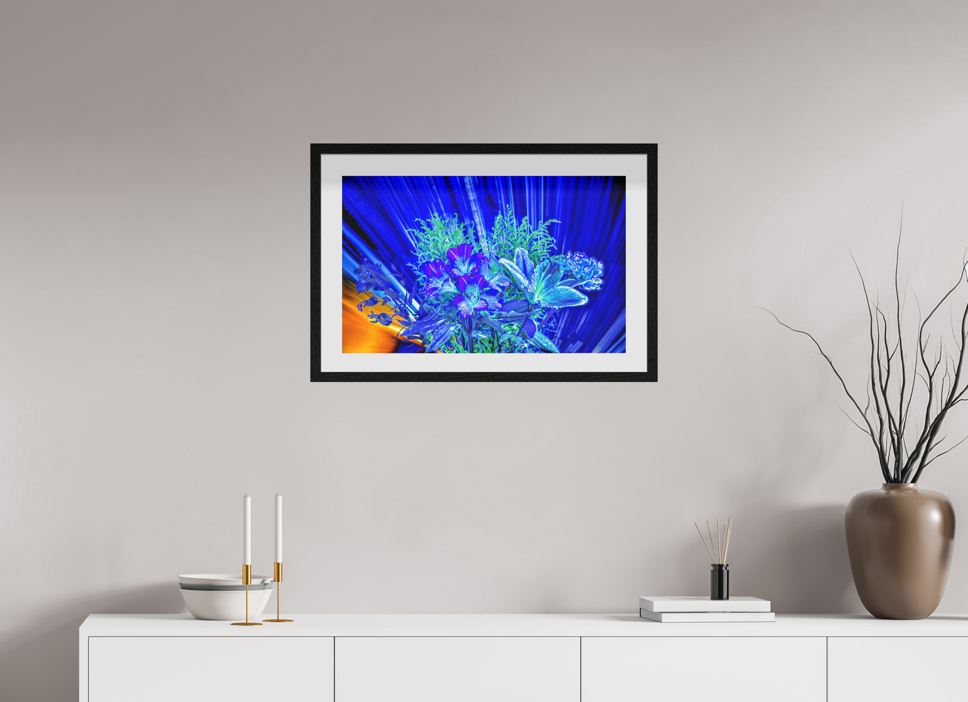 64 x 40 cm, 10 Cadre Noir Flottant Floraisons dans le vent lumineux