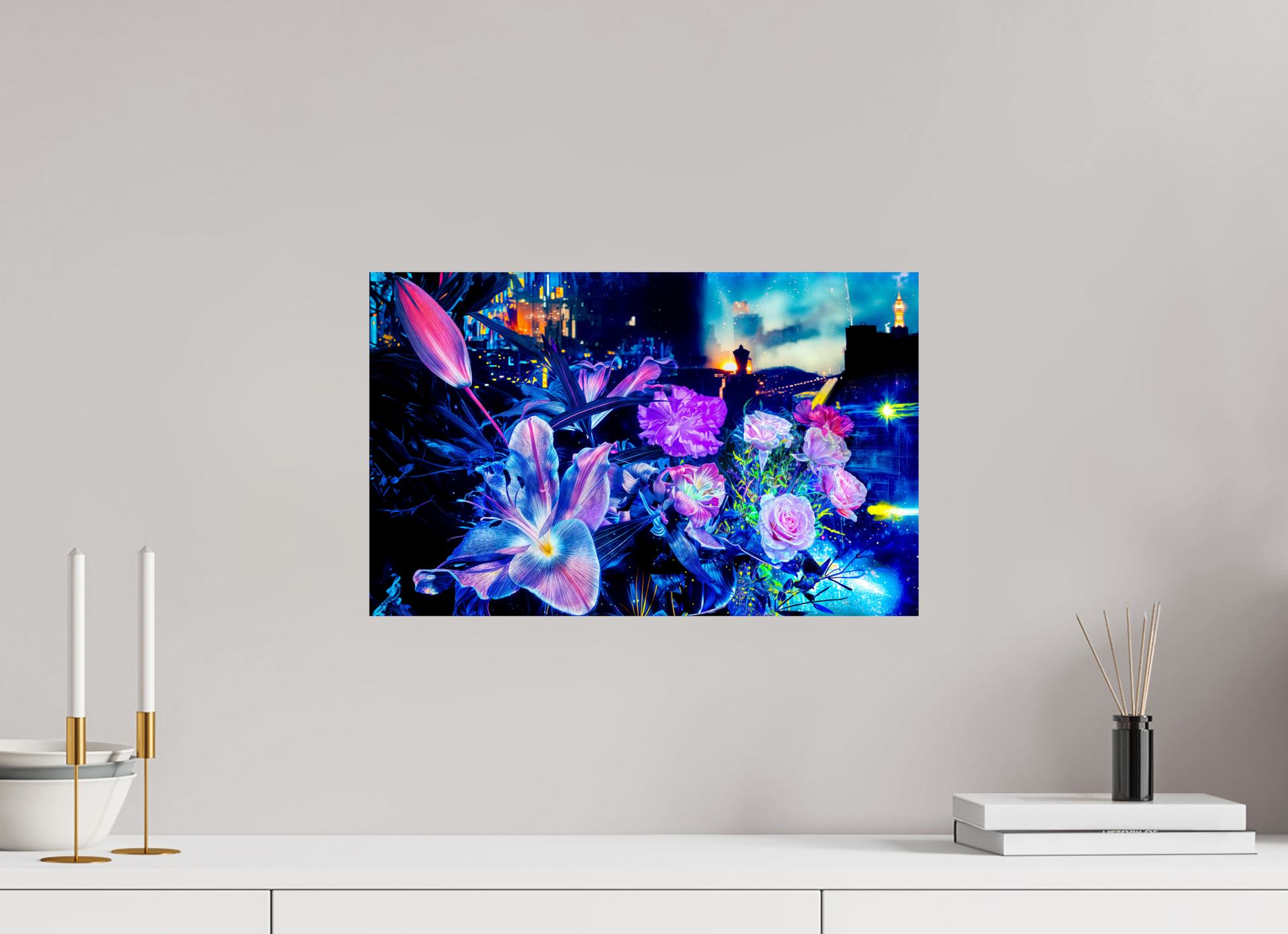 47.9 x 30 cm, 2 Photo print mounted on Dibond Petals watching over the metropolitan city