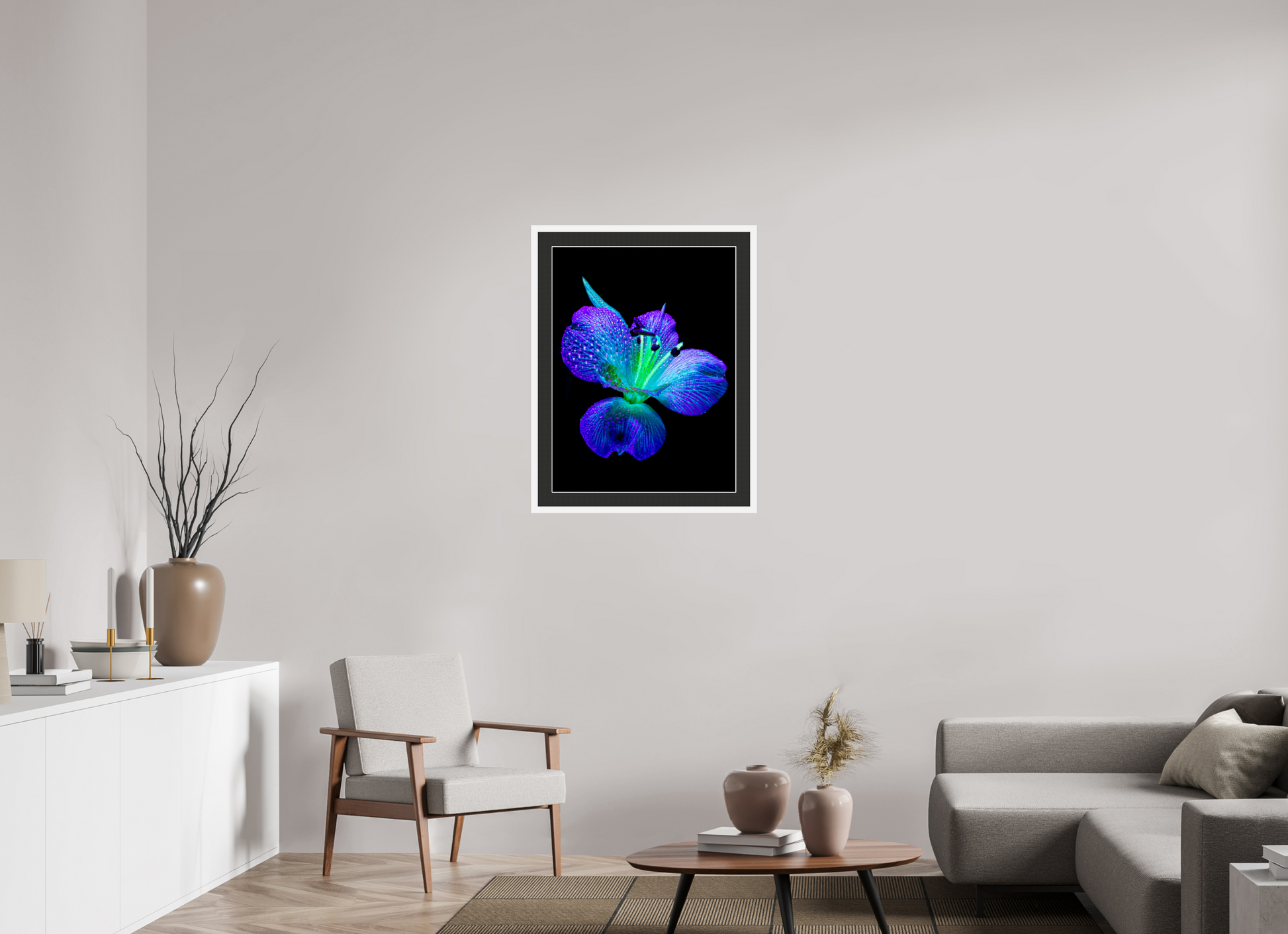 60 x 80 cm, 7 White Frame: Black Mat with White Border The sparkle of wings in the dew