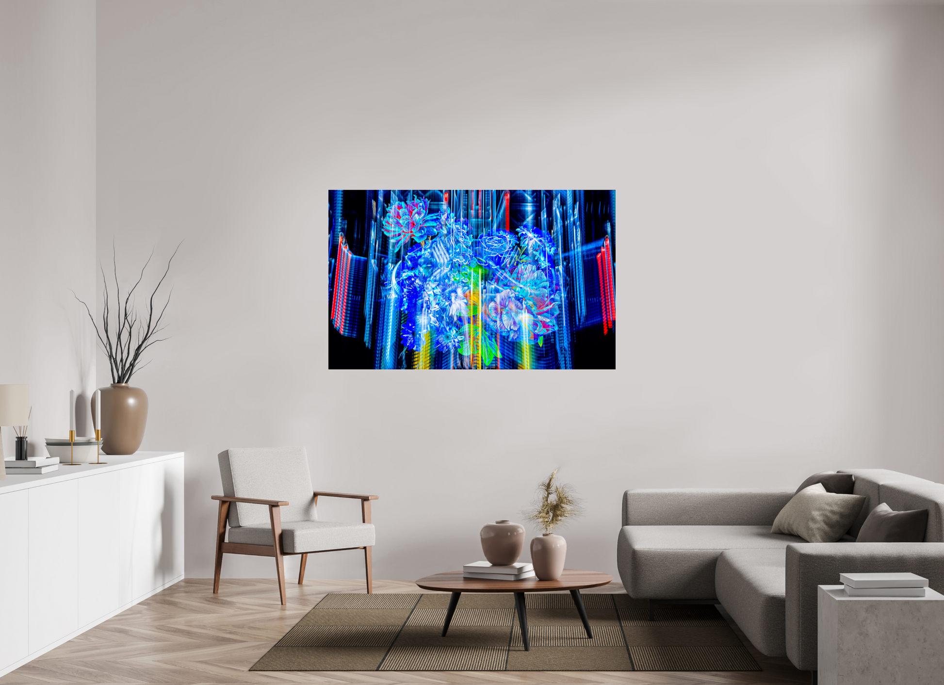 160 x 100 cm, 3 Tirage photo sous Verre acrylique Floraisons du monde cybernétique
