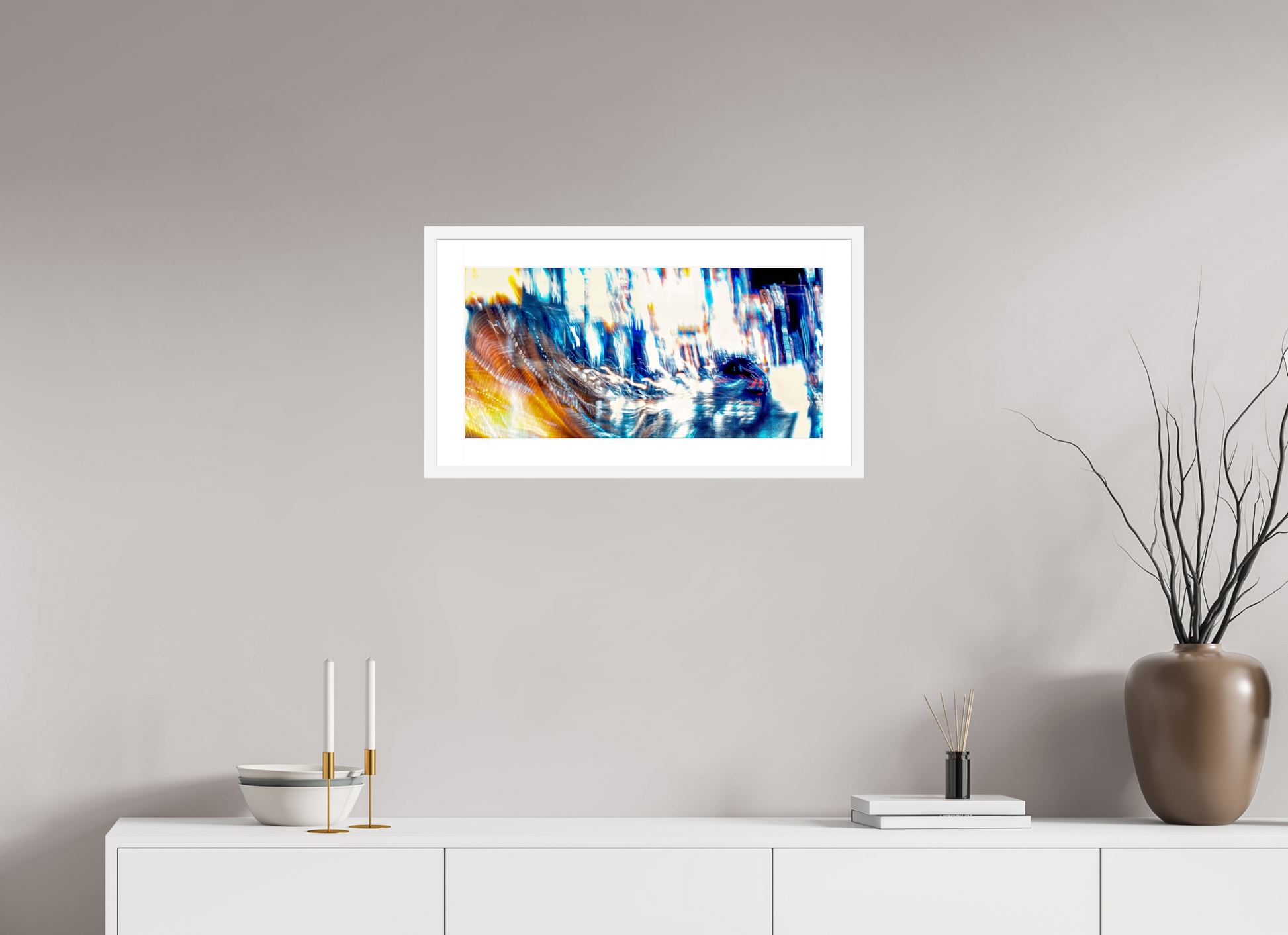 61,9 x 30 cm, 6 Cadre Blanc : Passe-Partout Blanc L’onde blanche qui fissure la nuit