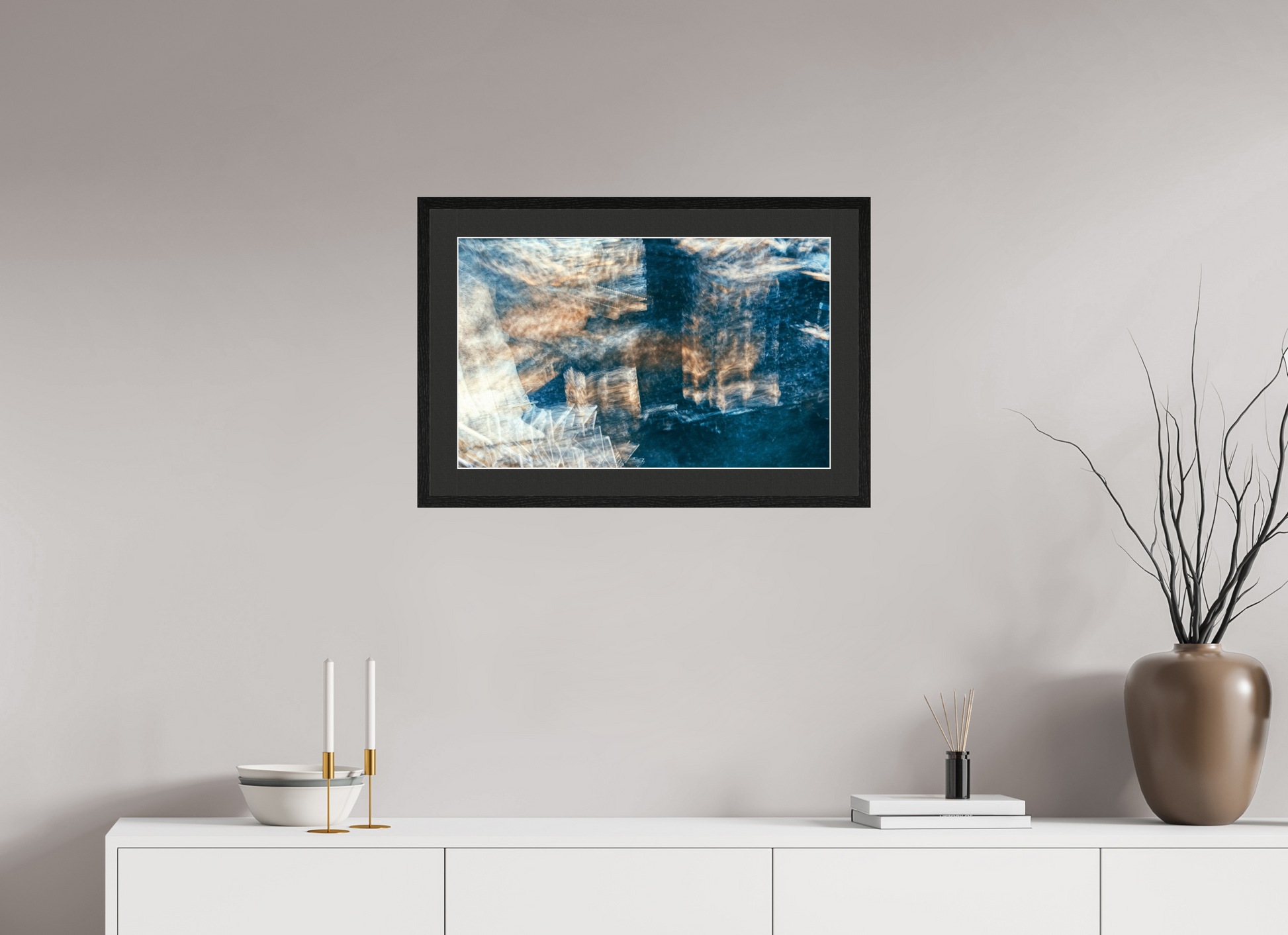 64.2 x 40 cm, 5 Black Frame: Black Mat with White Border Cartography of a faded dream