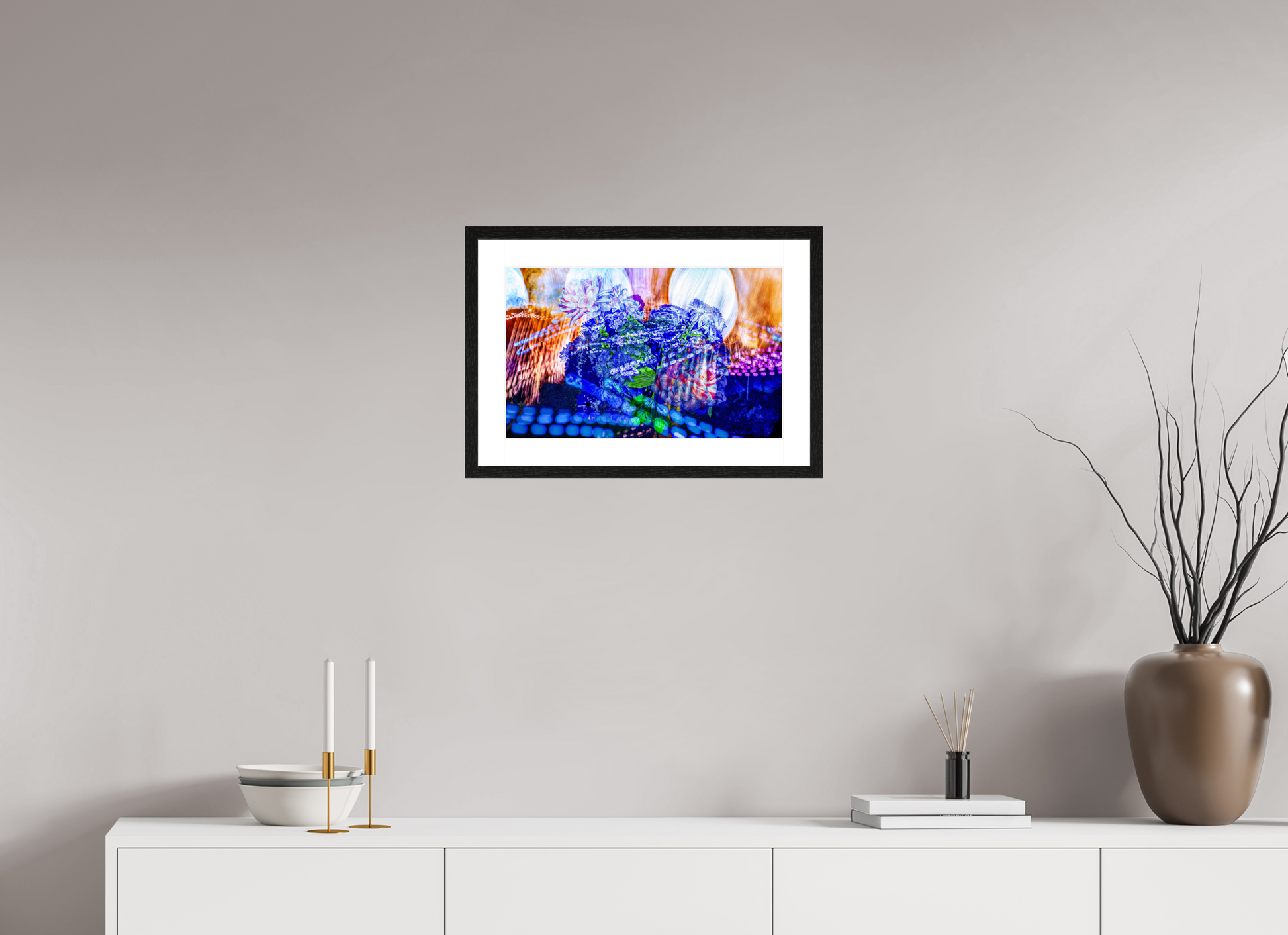 48 x 30 cm, 4 Cadre Noir : Passe-Partout Blanc Le souffle lumineux des fleurs